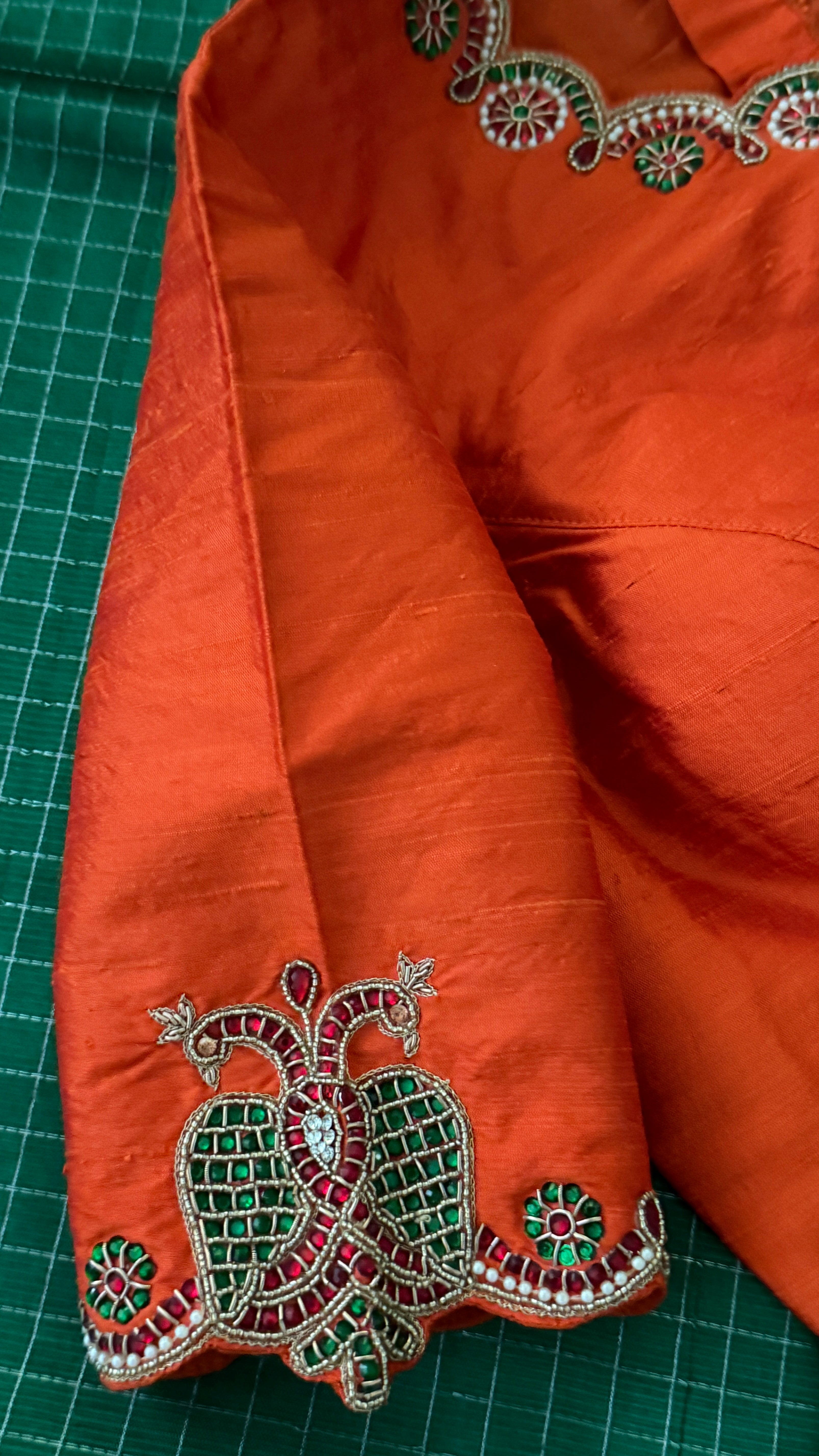 Orange High-Neck Jewel Blouse