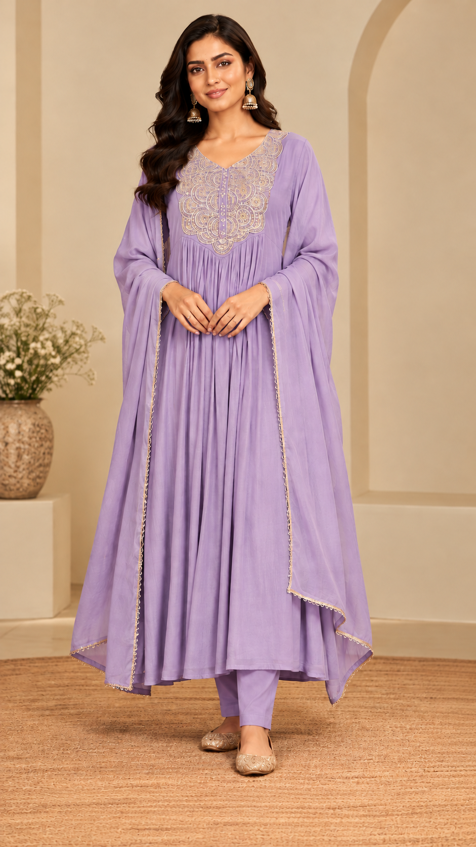 Lavender Mul Chanderi Suit