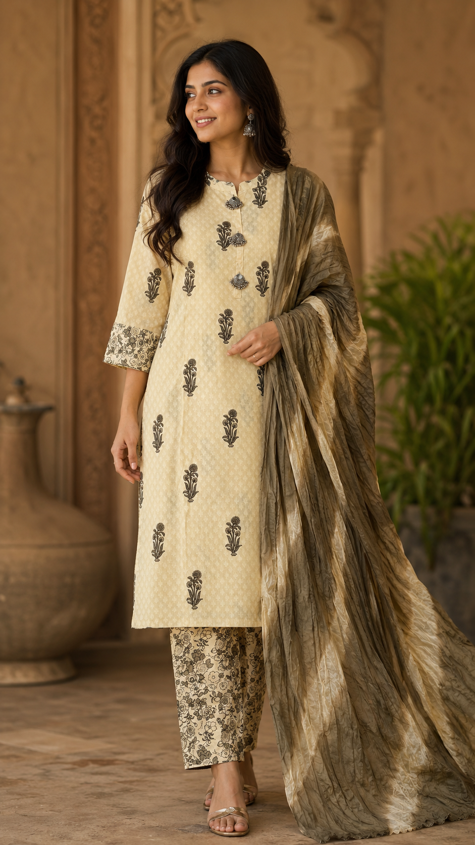 Cream Cotton Salwar Suit