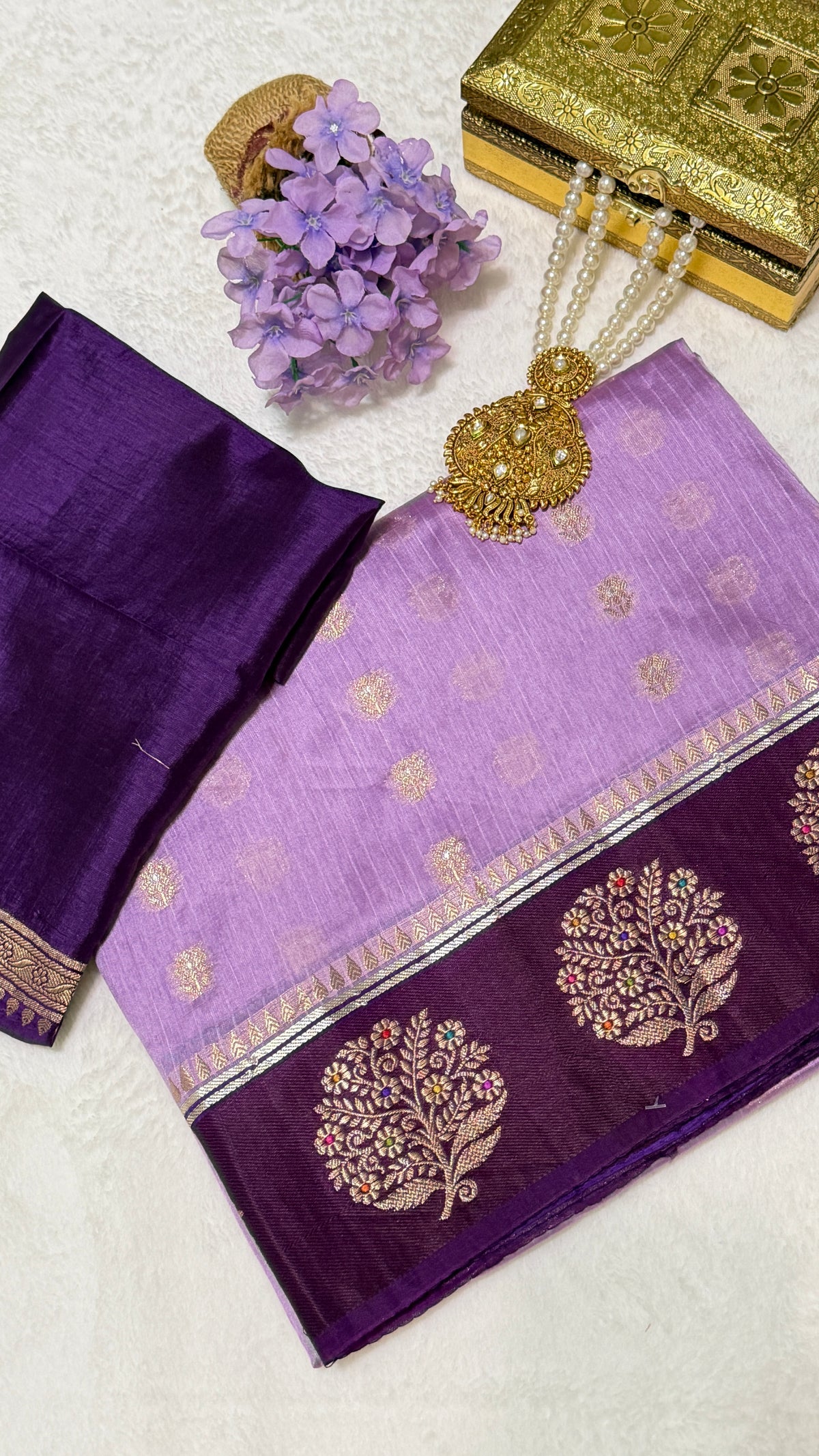 Lavender Viscode Beneras Silk Saree