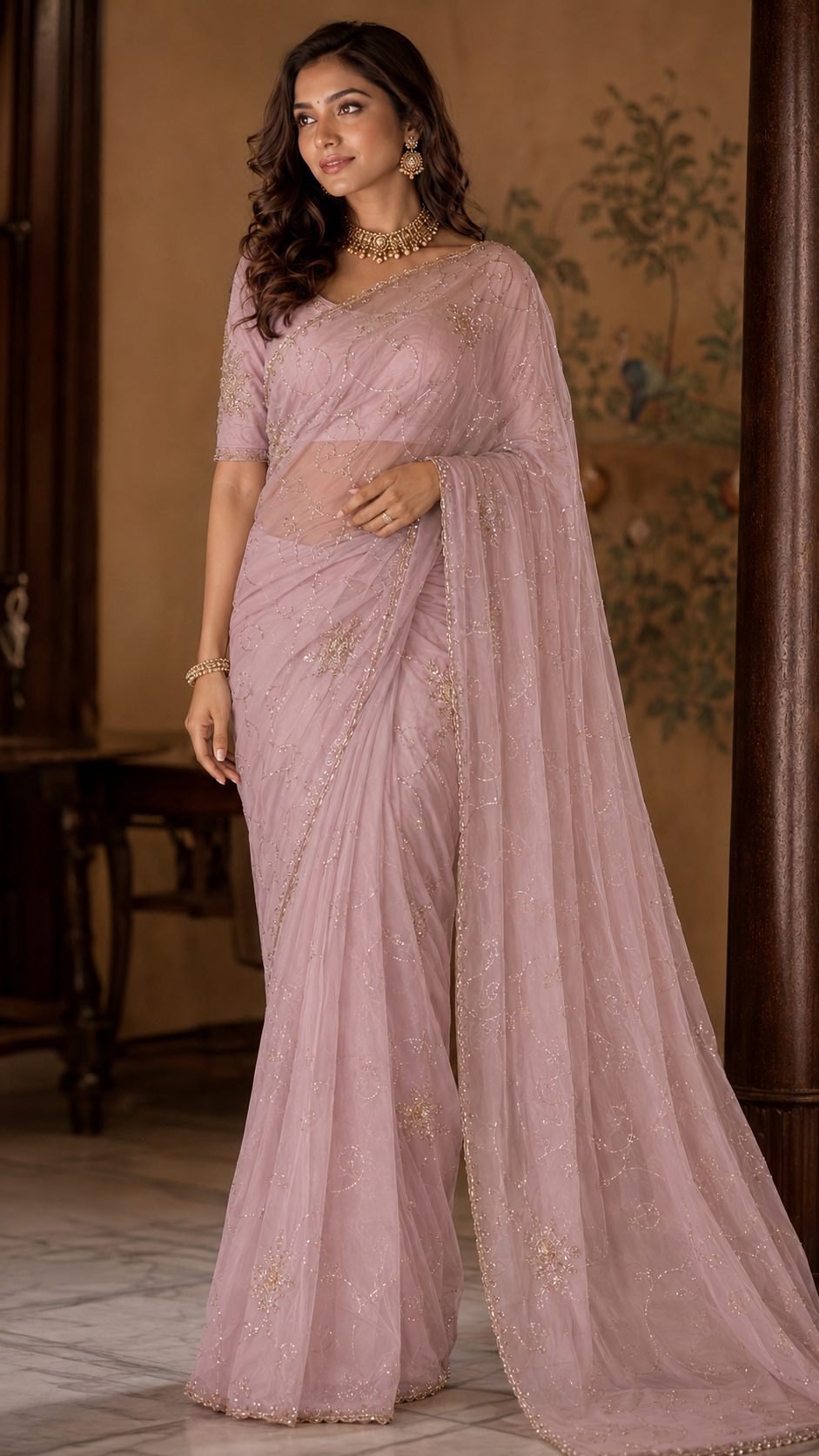 Lilac Glass Organza Fancy Saree