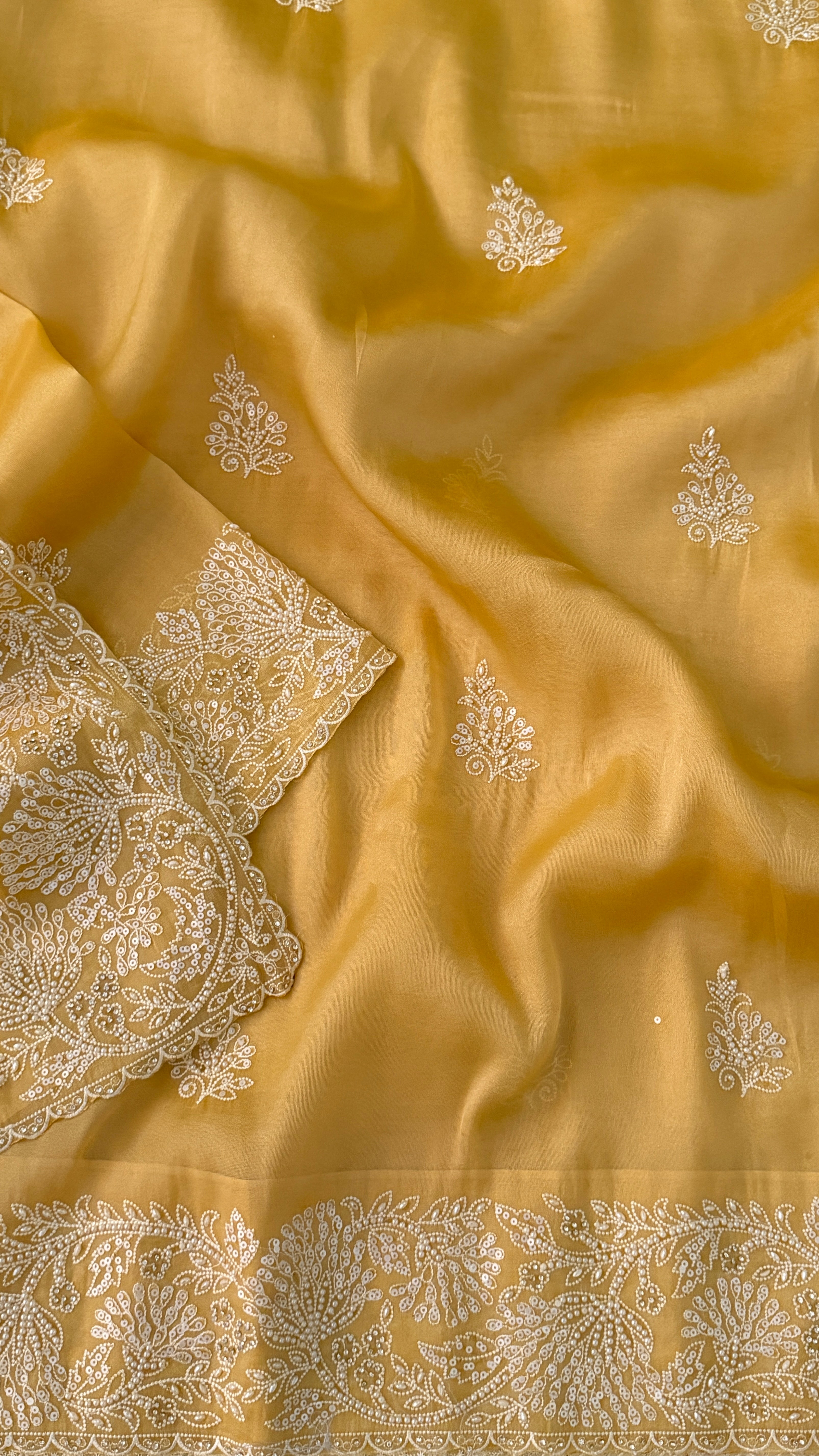 Yellow Shimmer Organza Fancy Saree