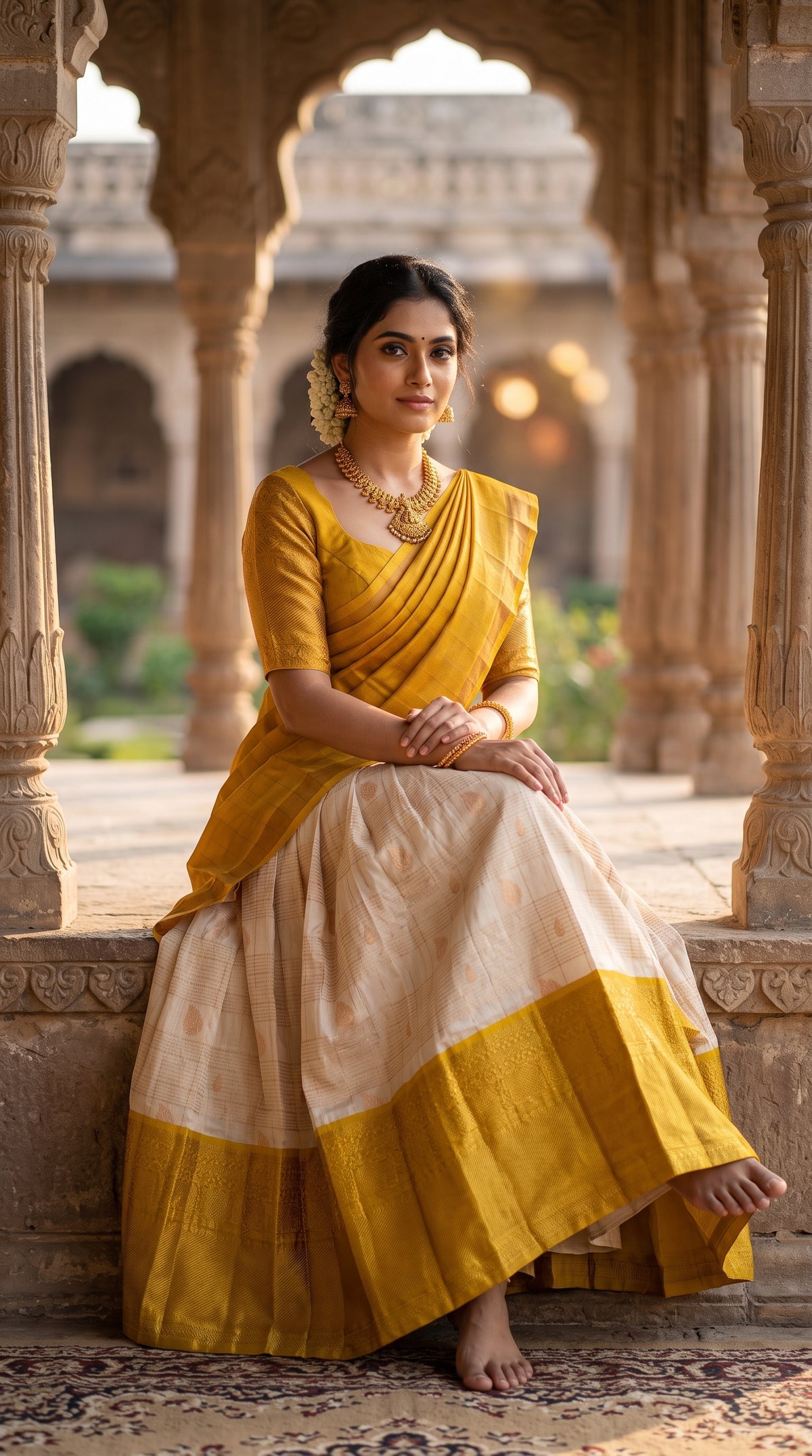 Off White Kuppadam Silk Langa Voni