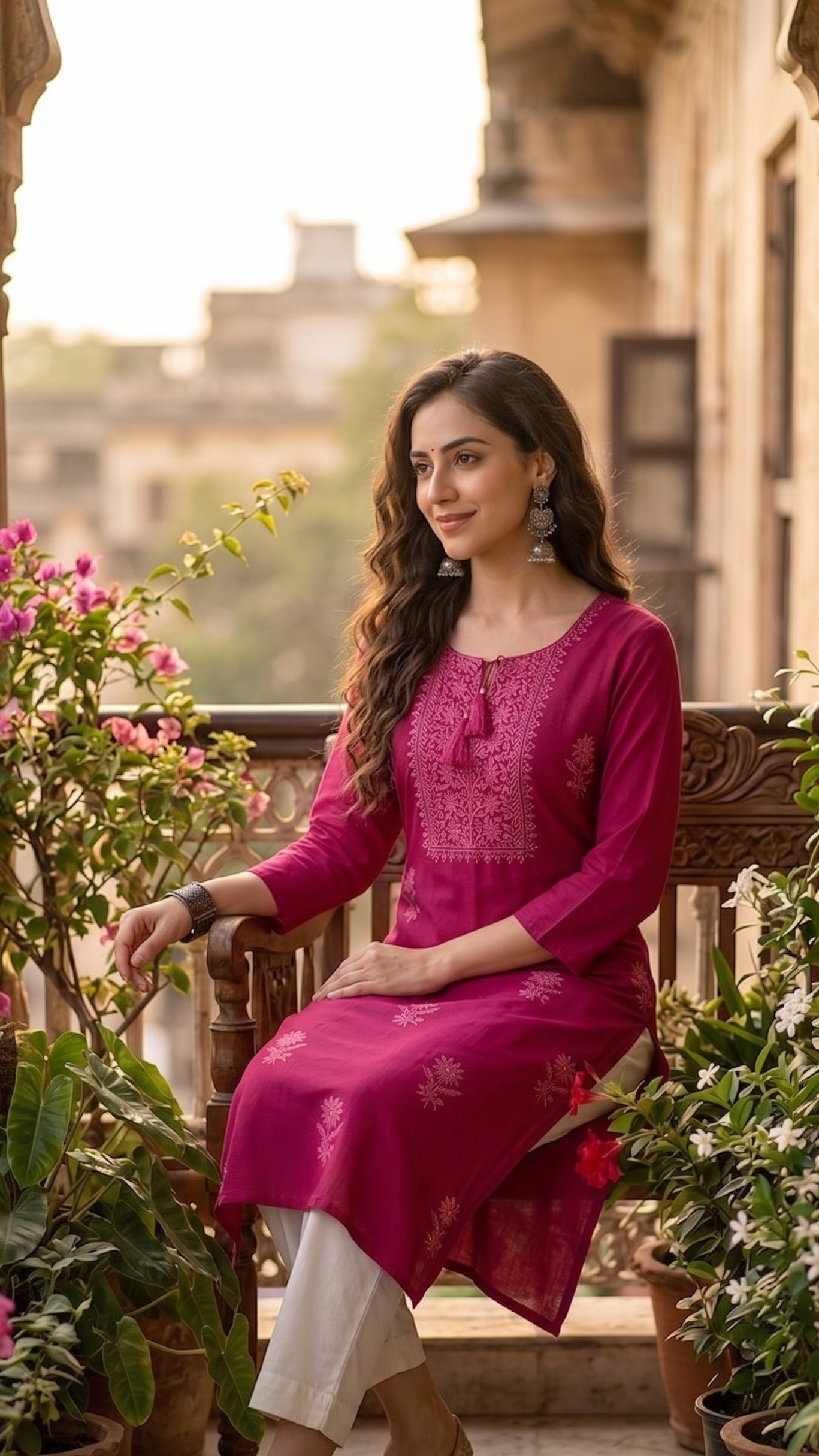 Rani Pink Rayon Cotton Kurti