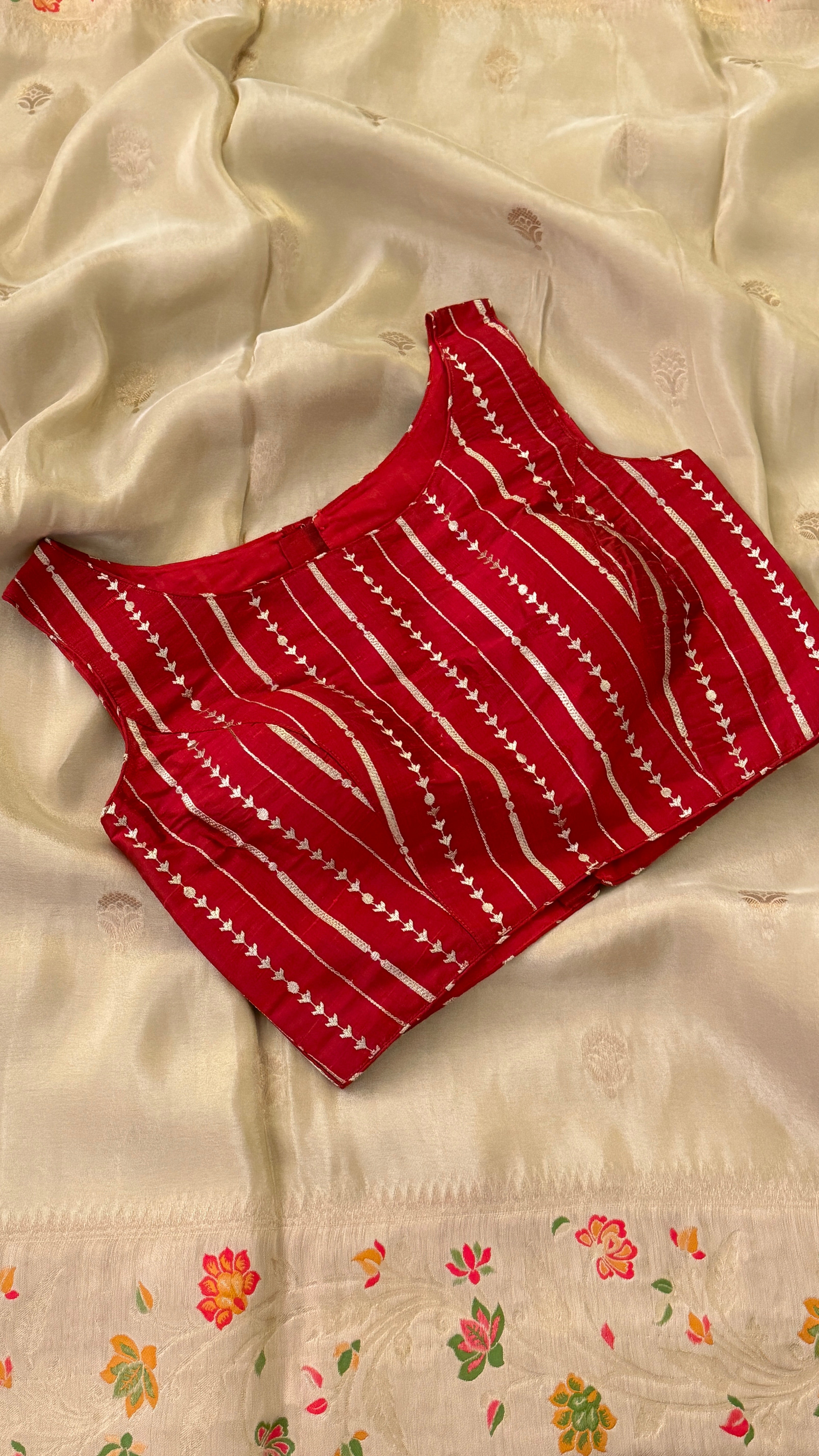 Maroon Sleeveless Zari Vine Blouse