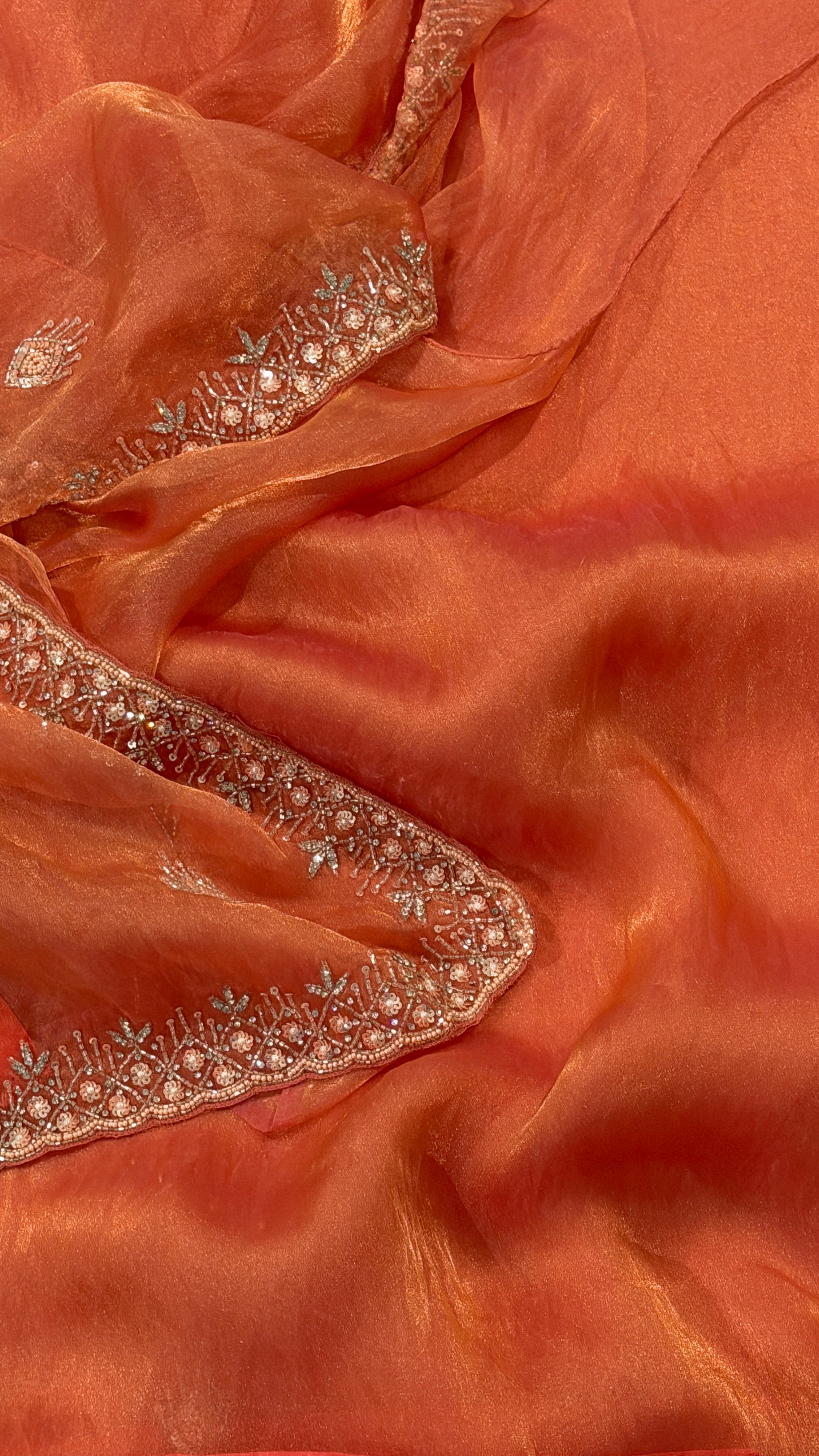 Coral Shimmer Organza Fancy Saree