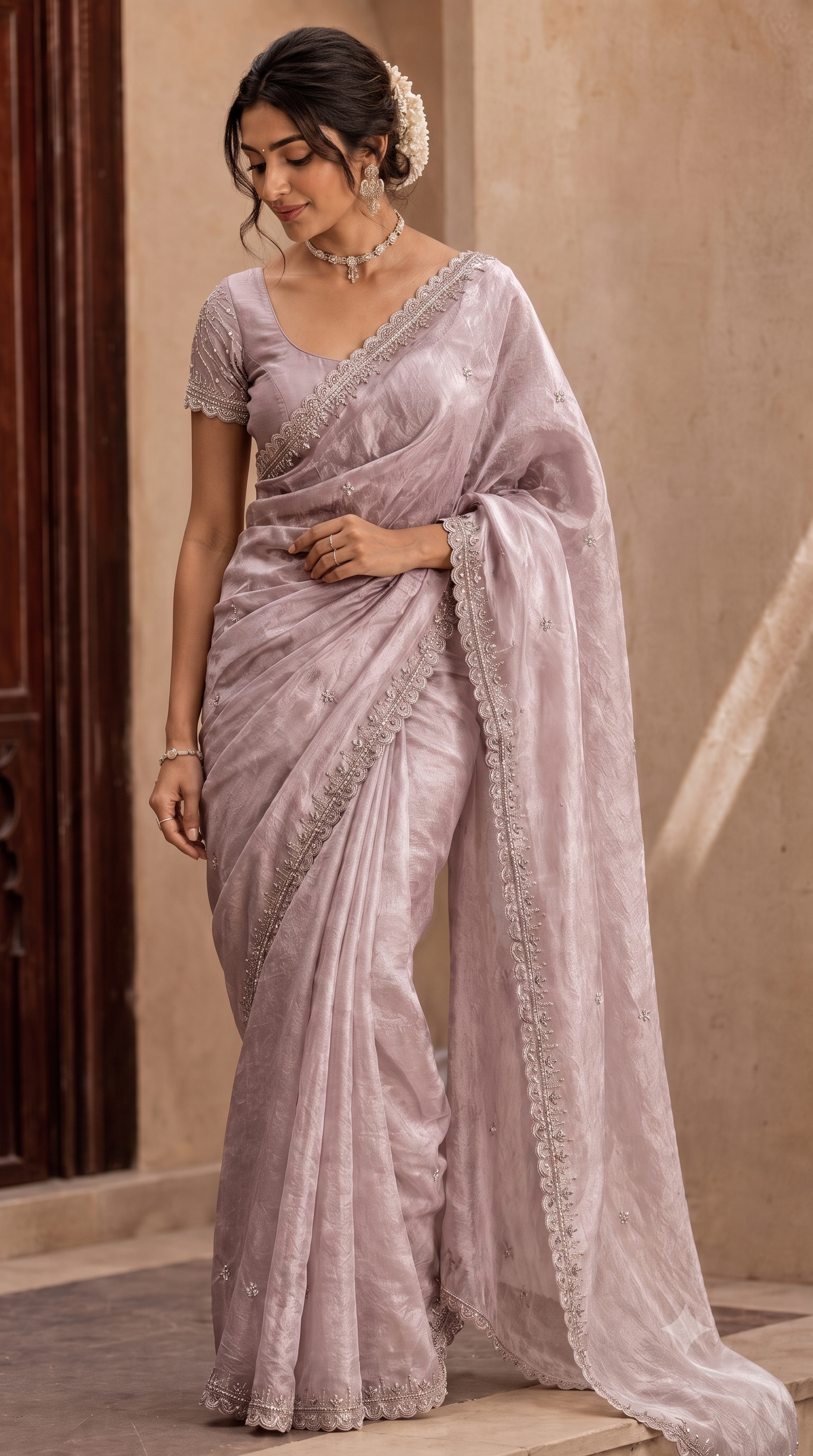 Lavender Glass Organza Fancy Saree