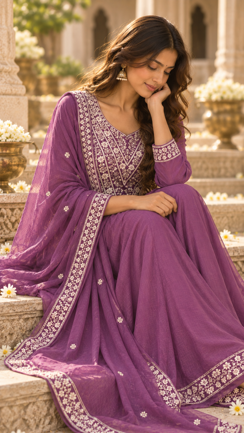 Mauve Mul Chanderi Salwar Suit