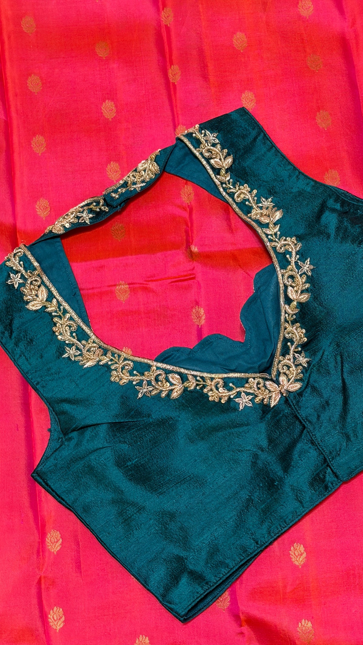 Peakock Green Raw Silk Blouse