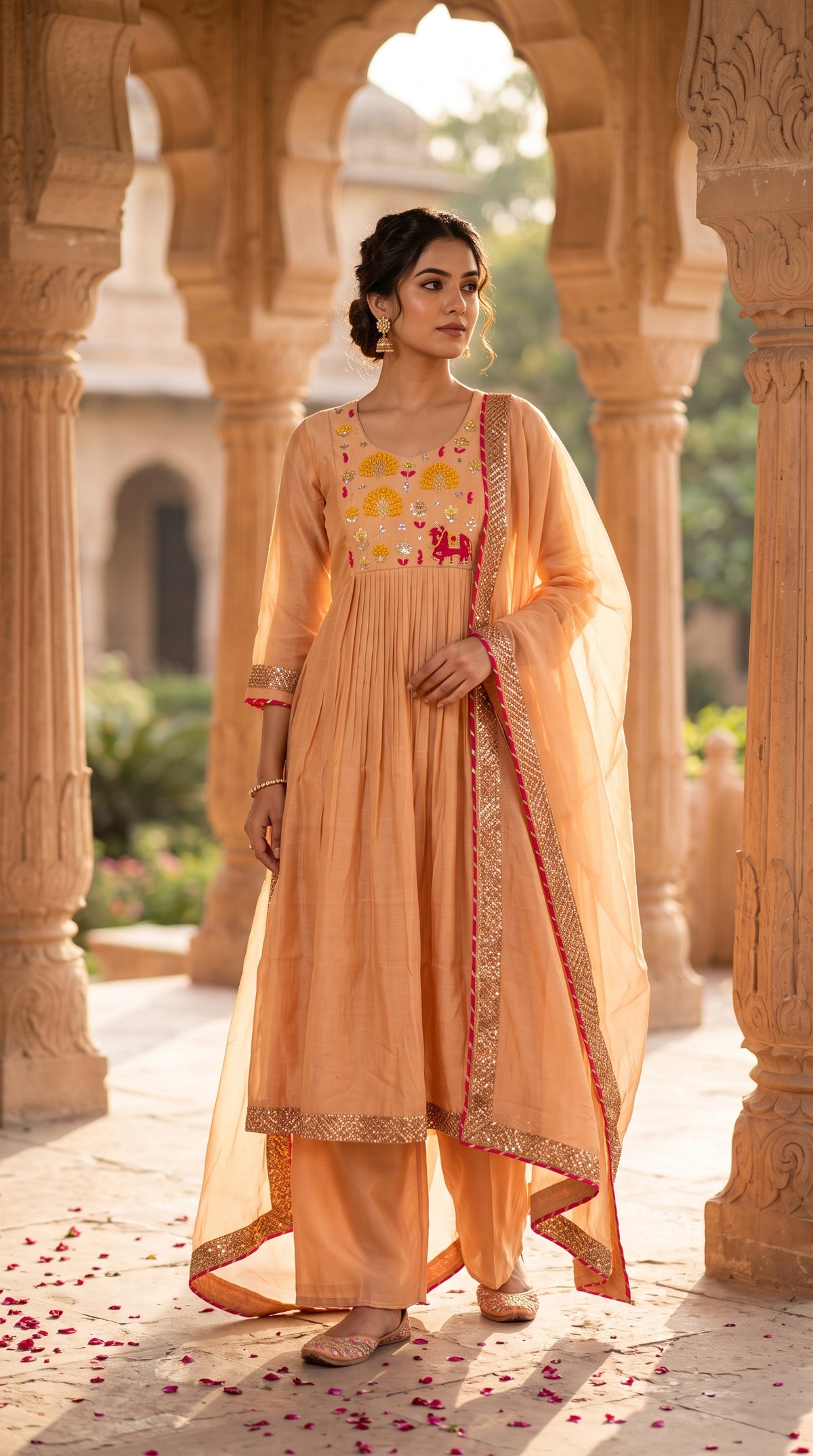 Peach Mul Chanderi Salwar Suit