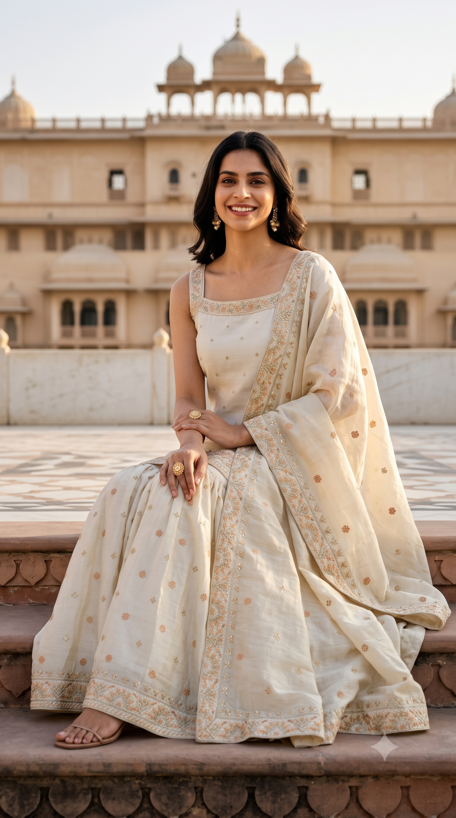 Off White Tissue Silk Sharara Suit