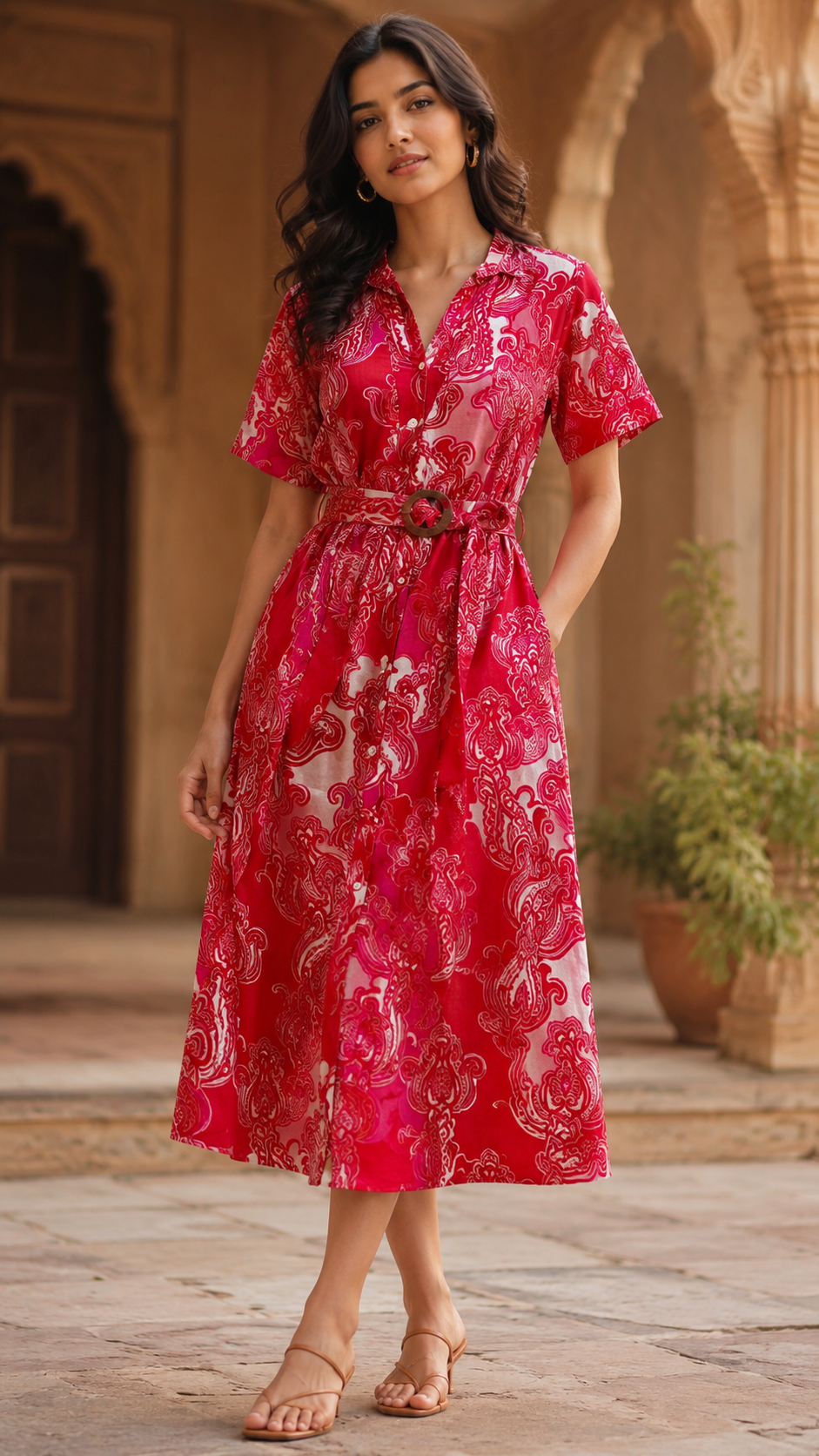 Red Cotton Midi