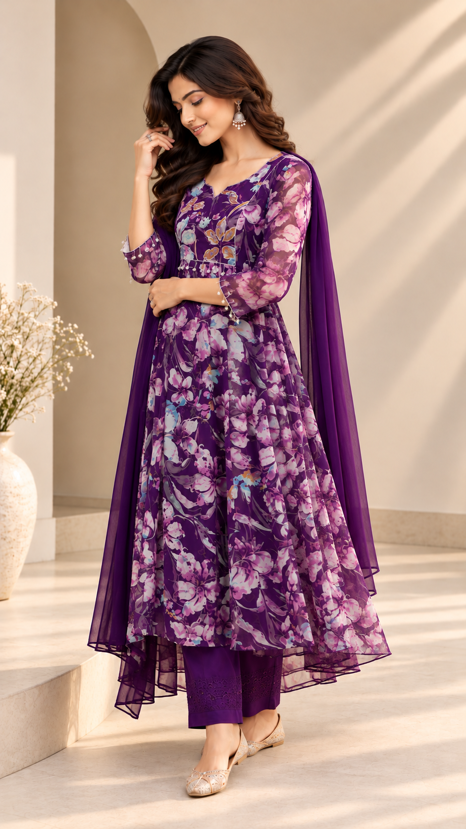 Wine Chinon Silk A-Line Cut Suit