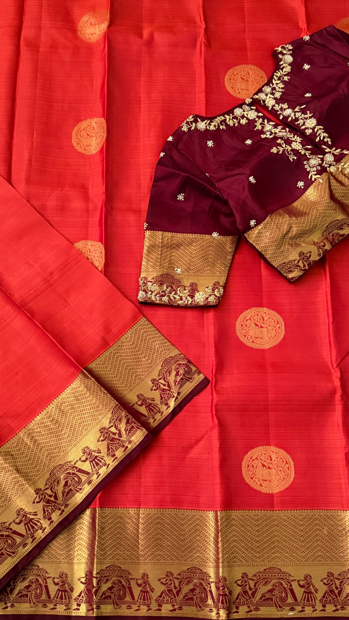 Burnt Orange Kanchi Silk Saree