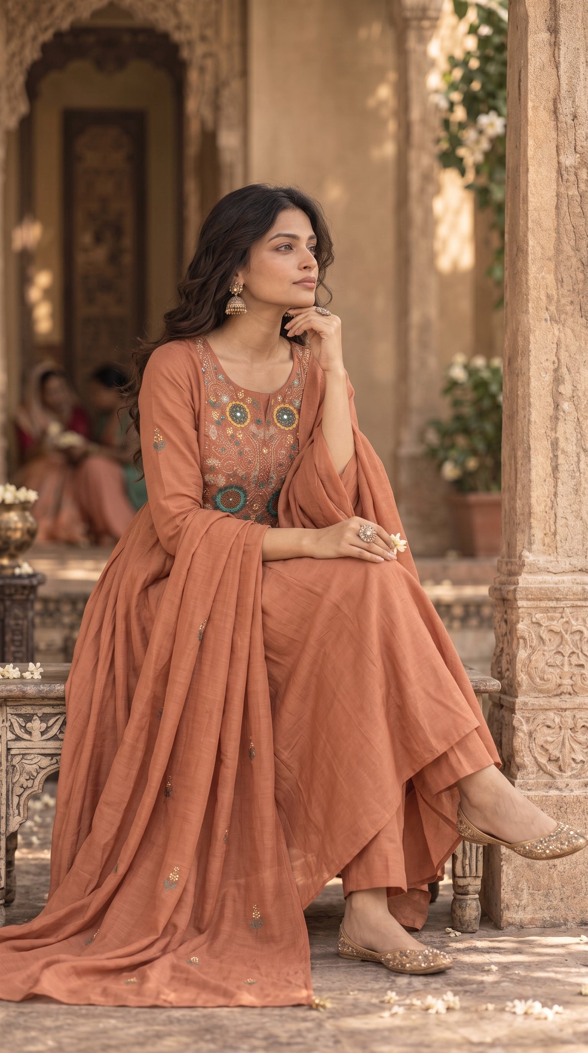 Rust Orange Mul Chanderi Salwar Suit