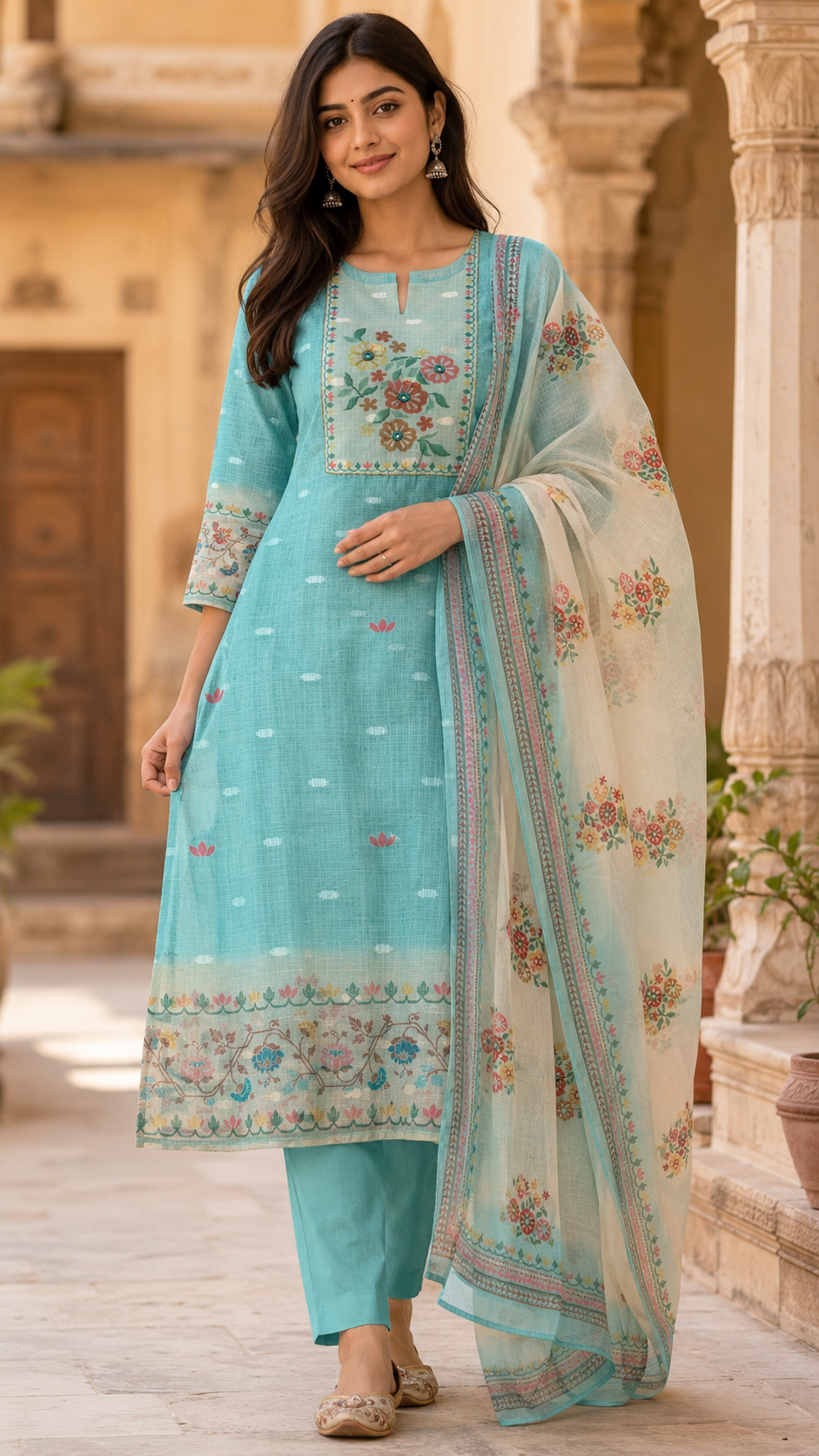 Blue Kota Cotton Straight Cut Suit