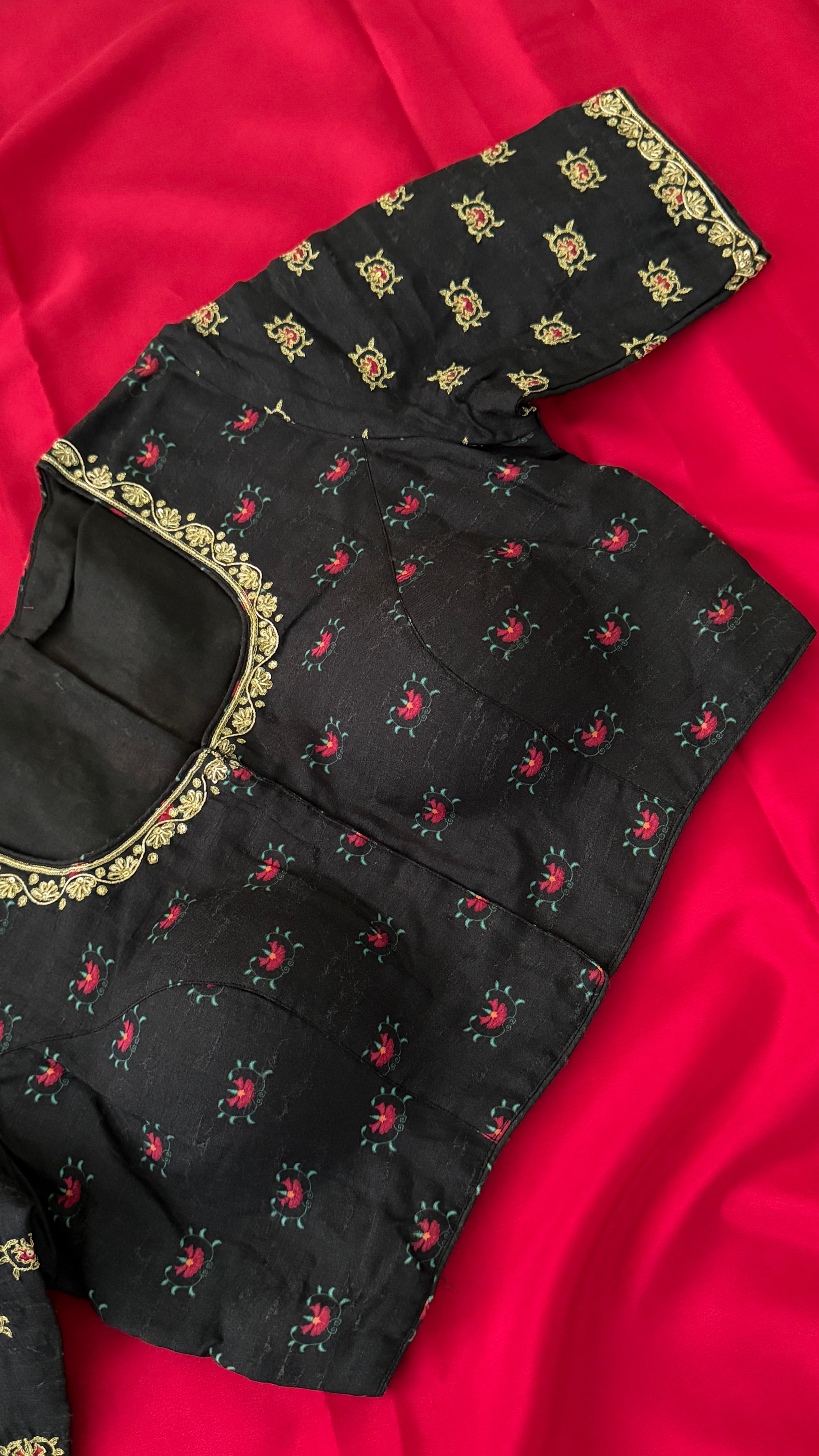 Black Printed Floral Buti Blouse