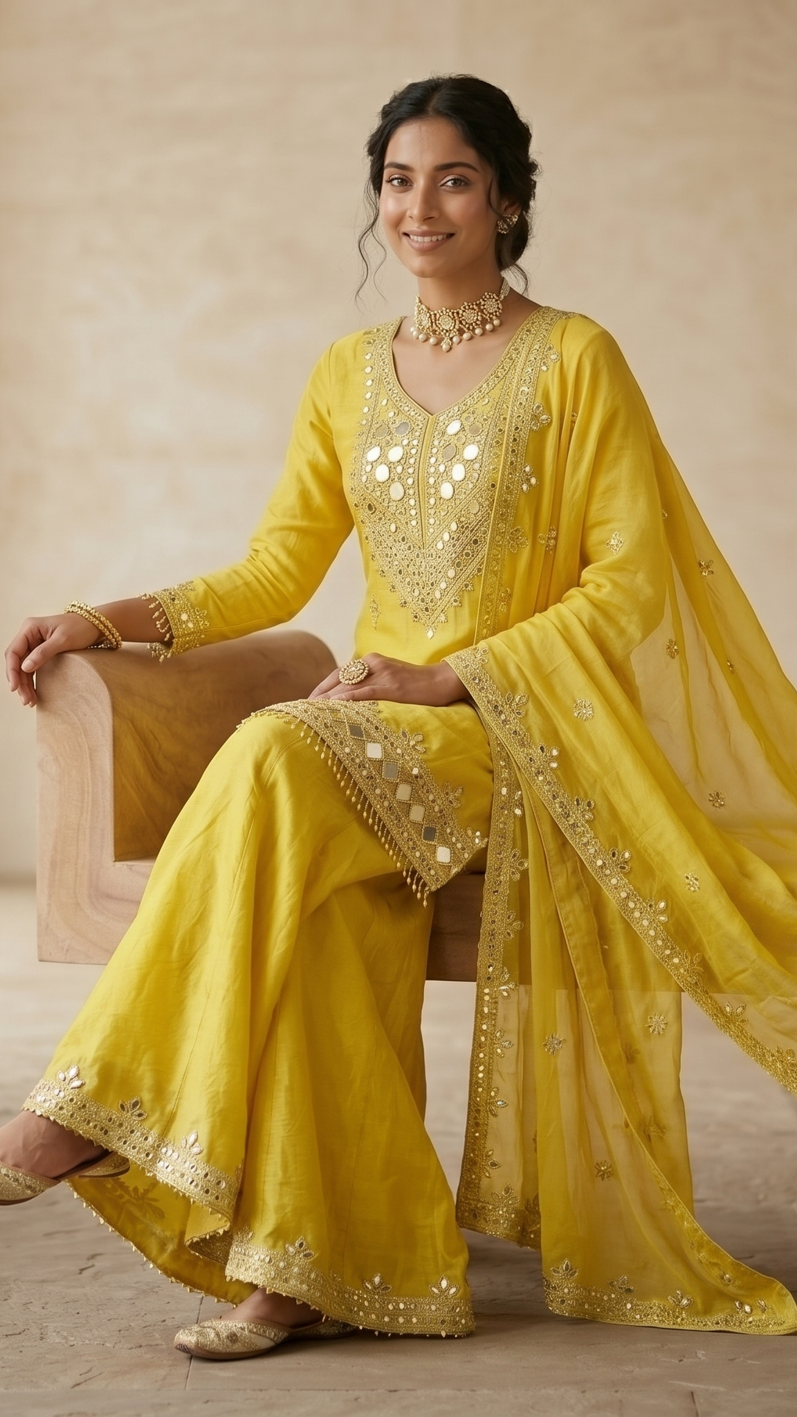 Yellow Tusser Silk Sharara Suit