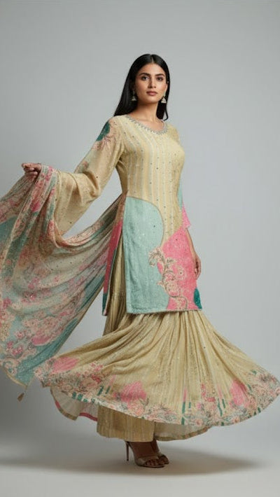 Abstract Pastel Sharara Suit