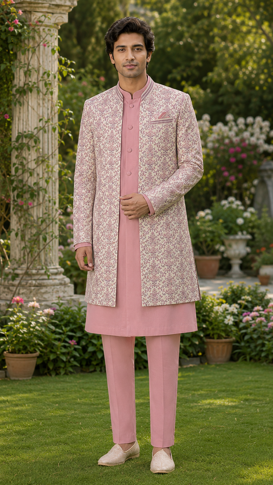 Pink Silk Indo Western Suit