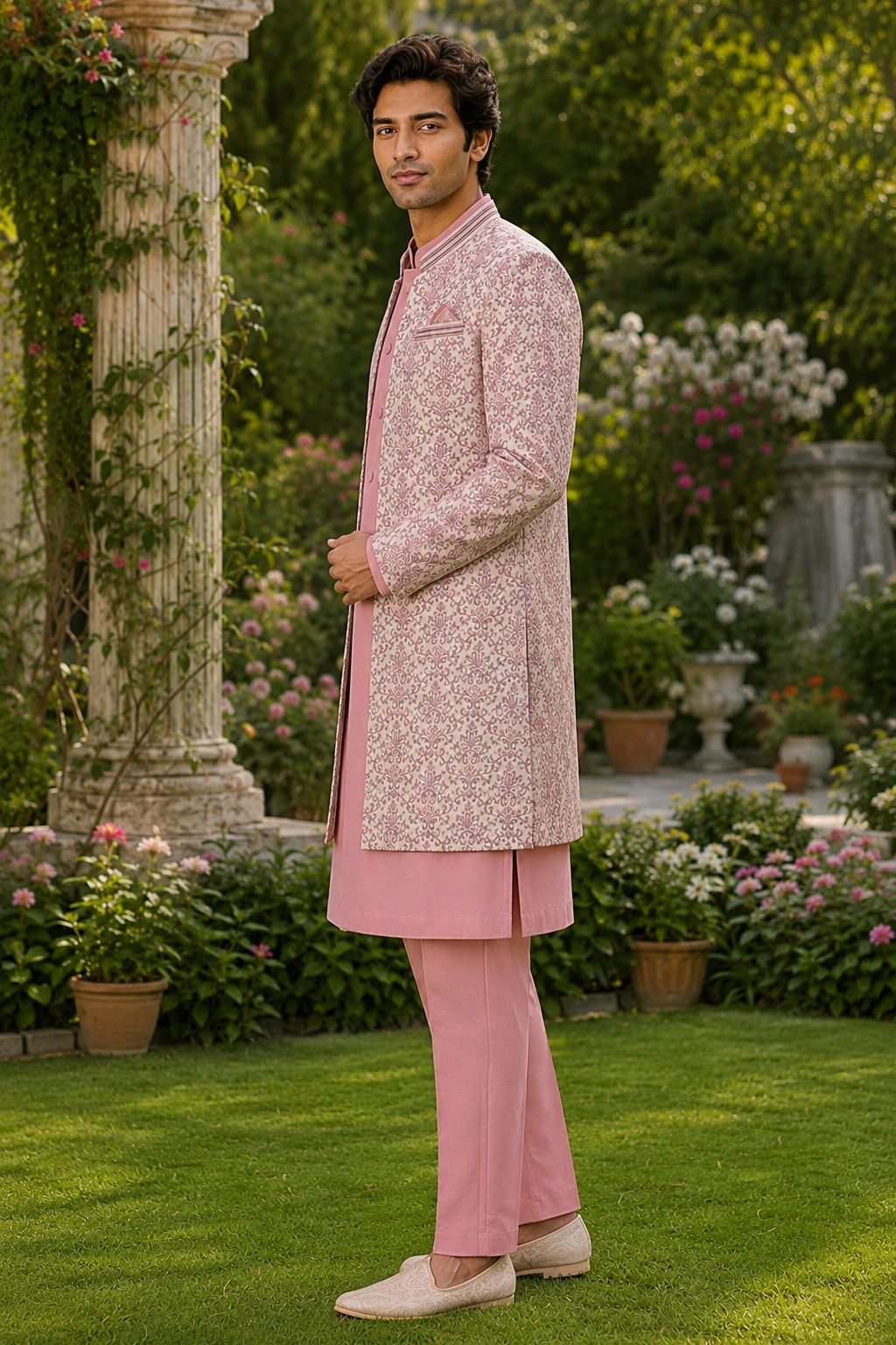 Pink Silk Indo Western Suit