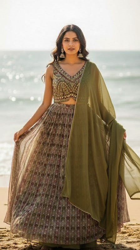 Mehendi Blossom Lehenga
