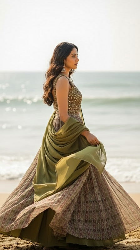 Mehendi Blossom Lehenga