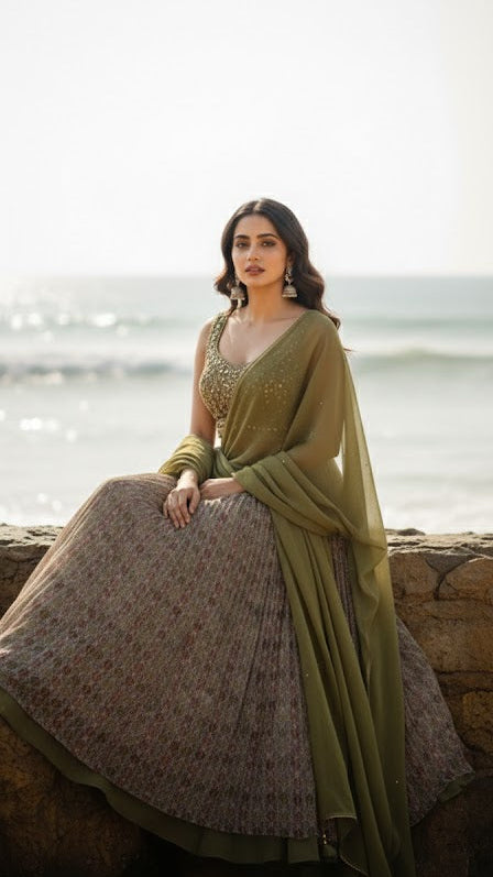 Mehendi Blossom Lehenga