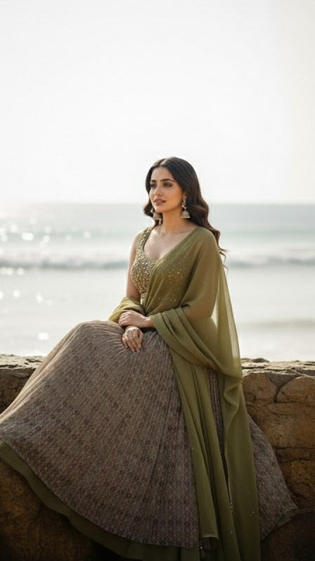 Mehendi Blossom Lehenga