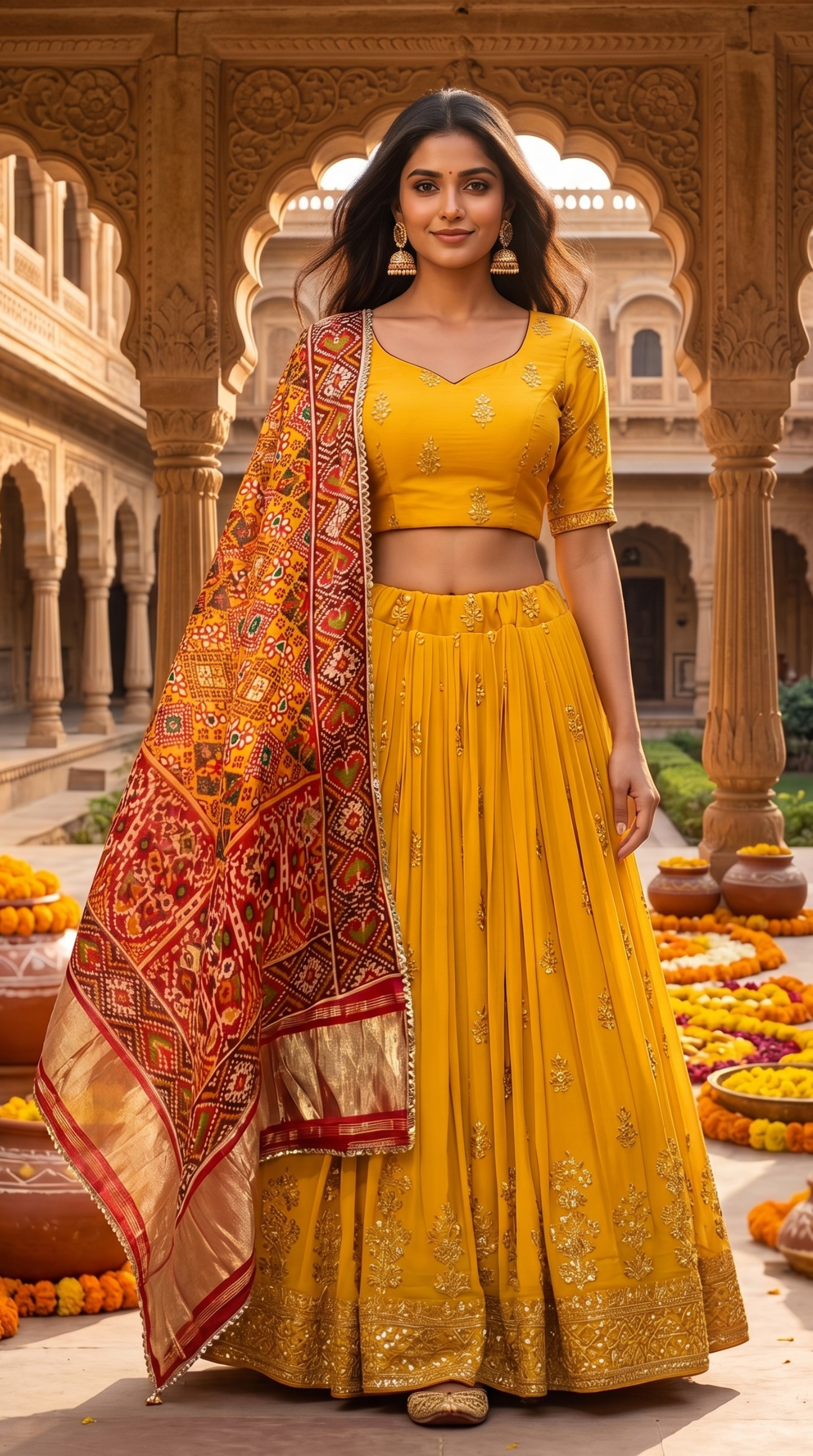 Mustard Georgette Patola Lehenga