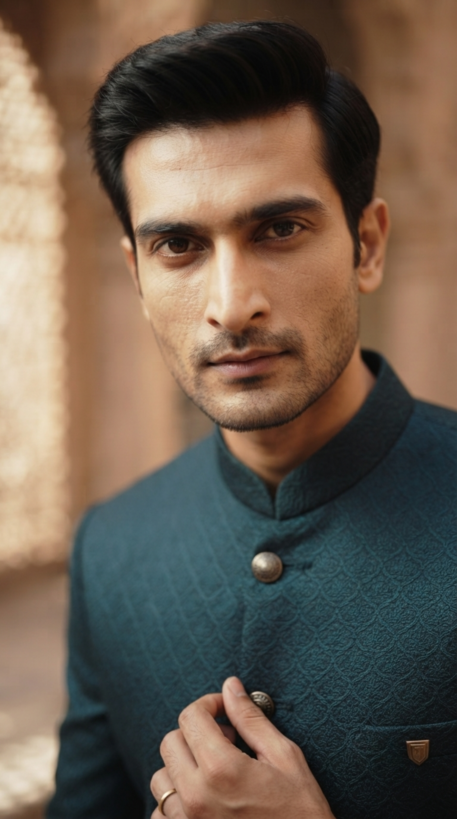 Teal Embroidered Silk Jodhpuri Suit