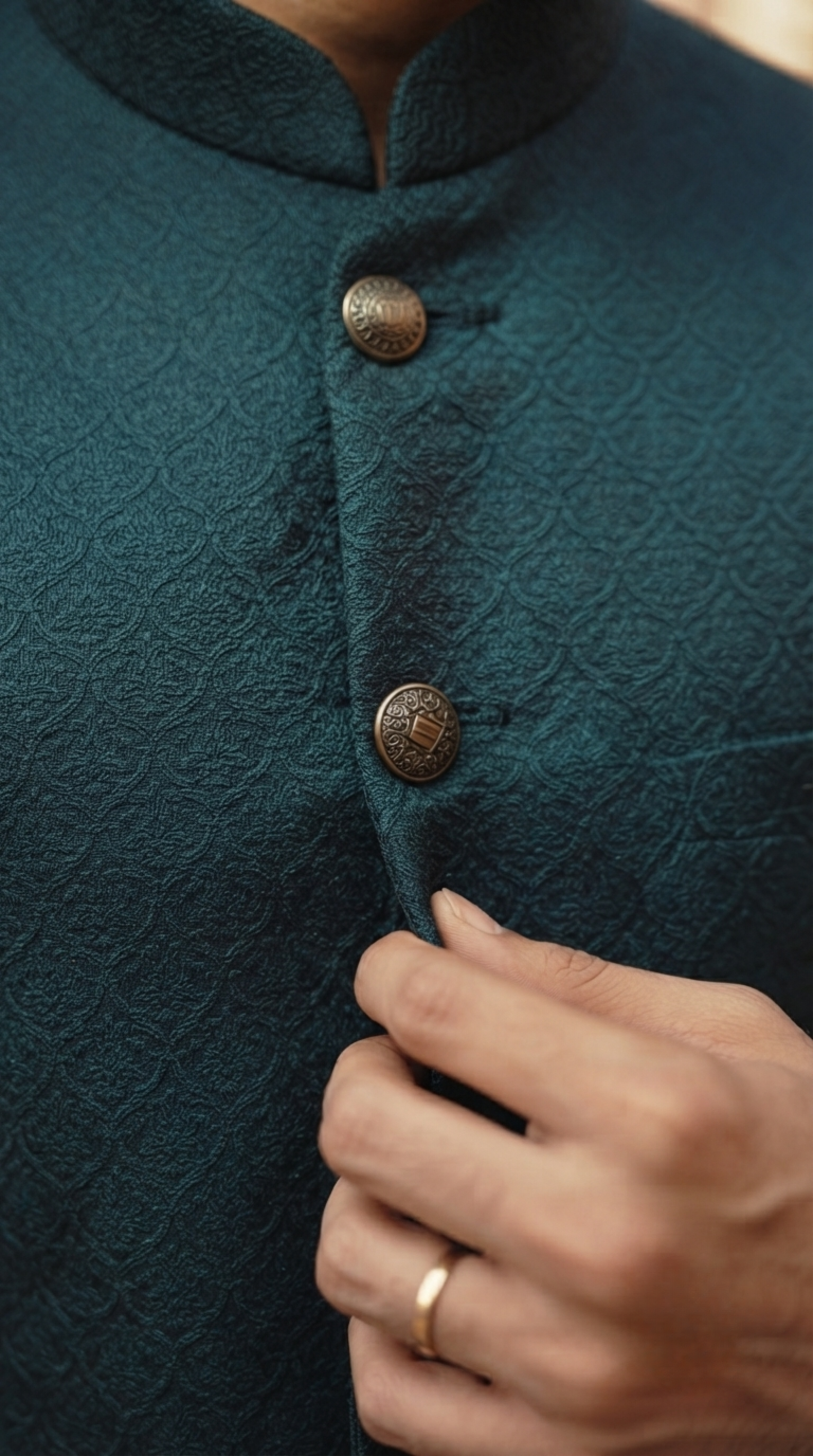 Teal Embroidered Silk Jodhpuri Suit