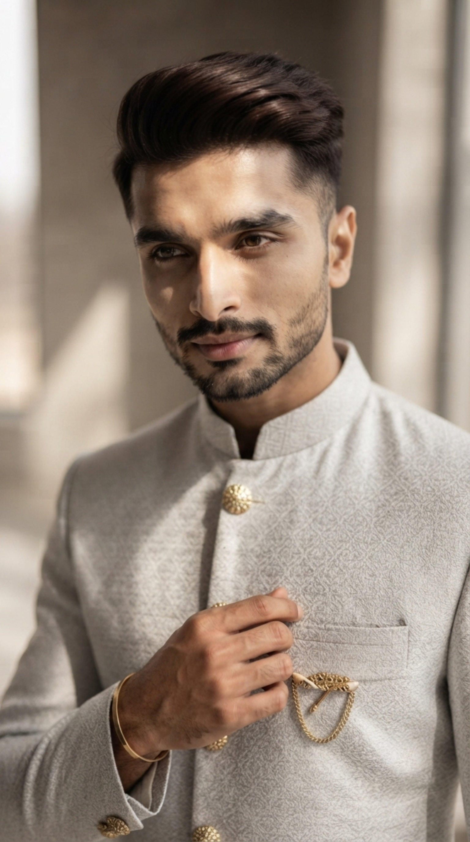 Silver Diamond Silk Sherwani