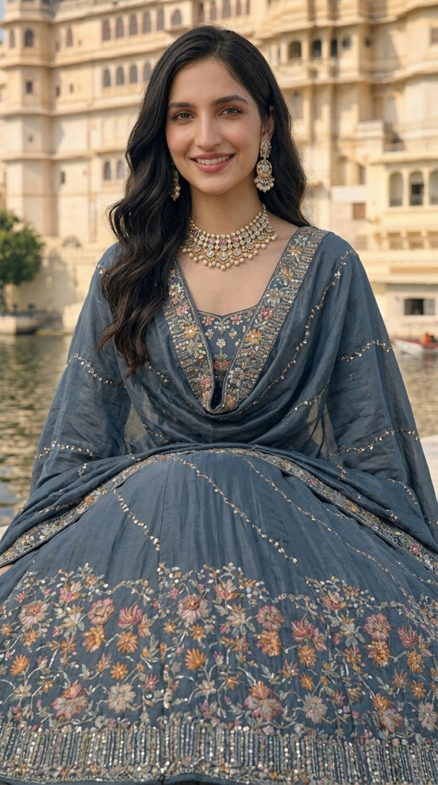 Midnight Blue Floral Lehenga