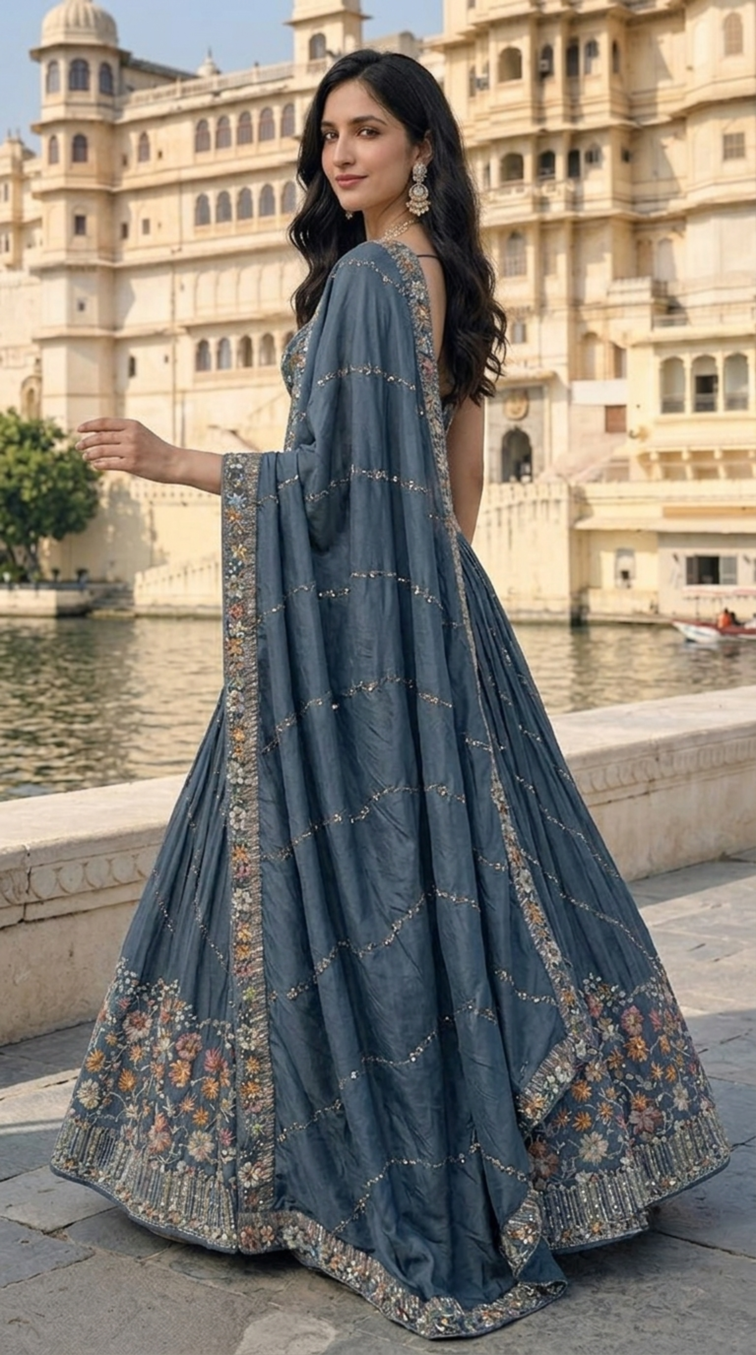 Midnight Blue Floral Lehenga