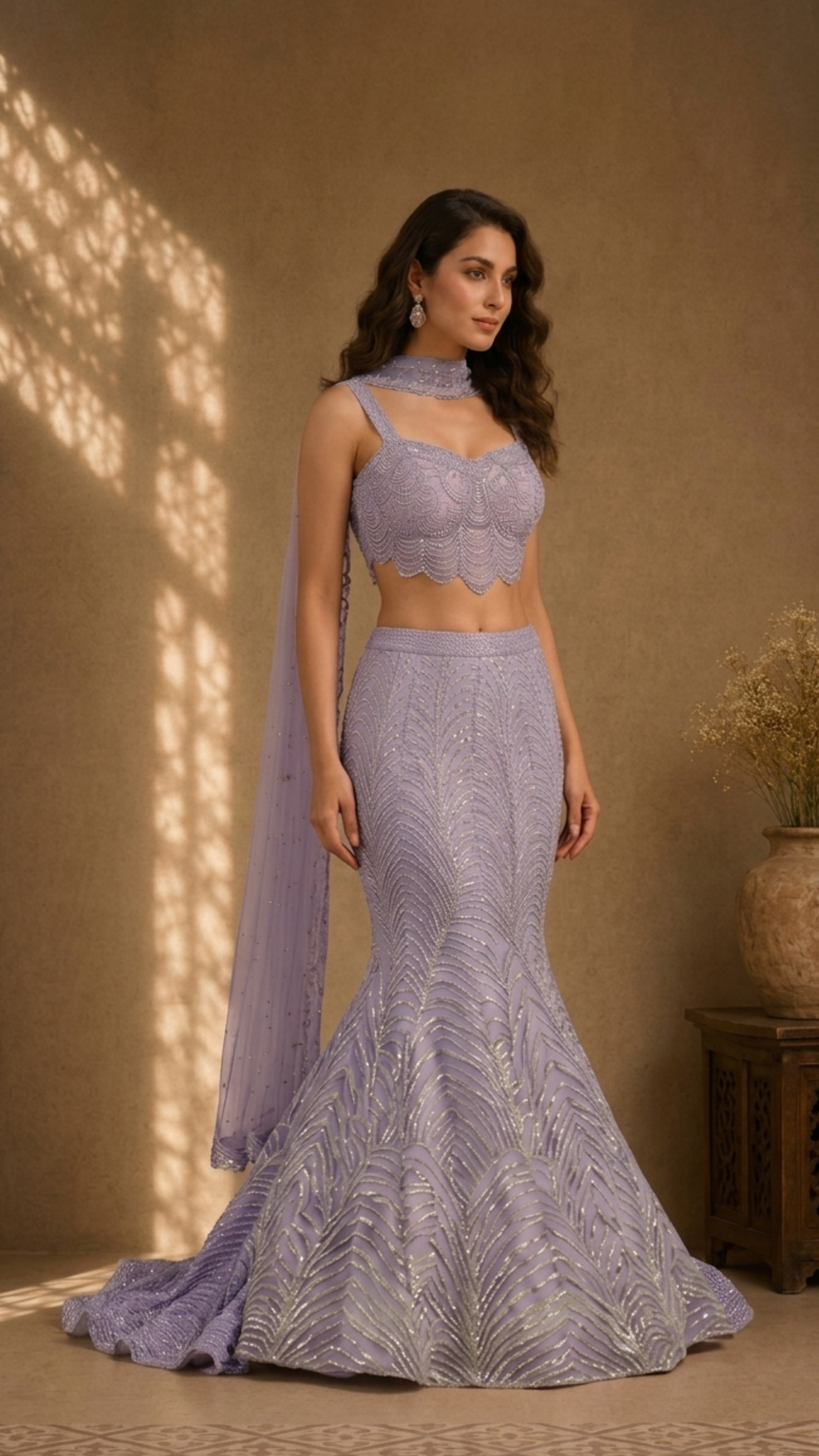 Lavender Mermaid Beaded Lehenga