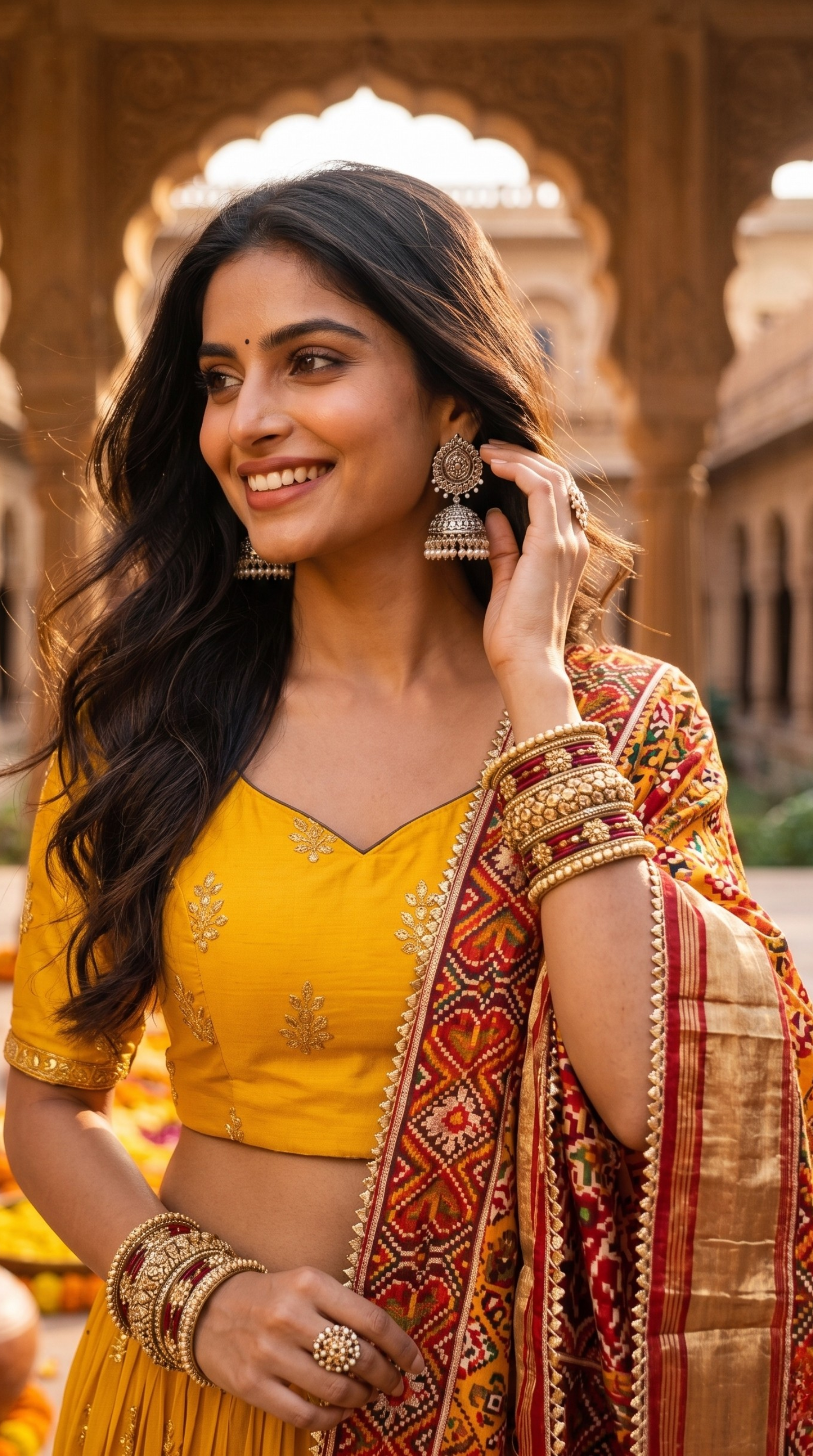 Mustard Georgette Patola Lehenga