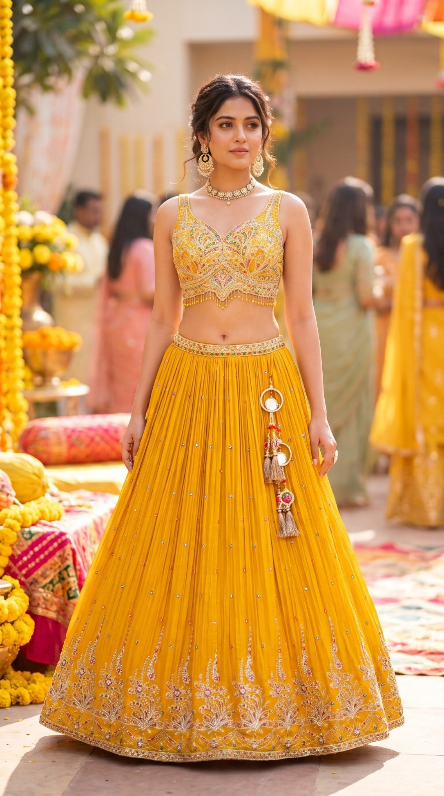 Mustard Embroidered Silk Lehenga