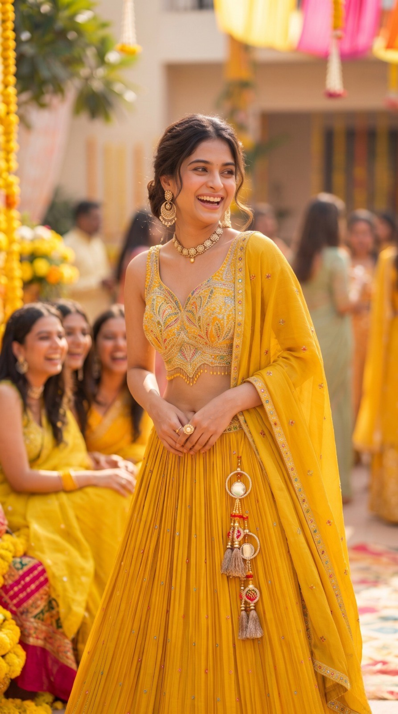 Mustard Embroidered Silk Lehenga