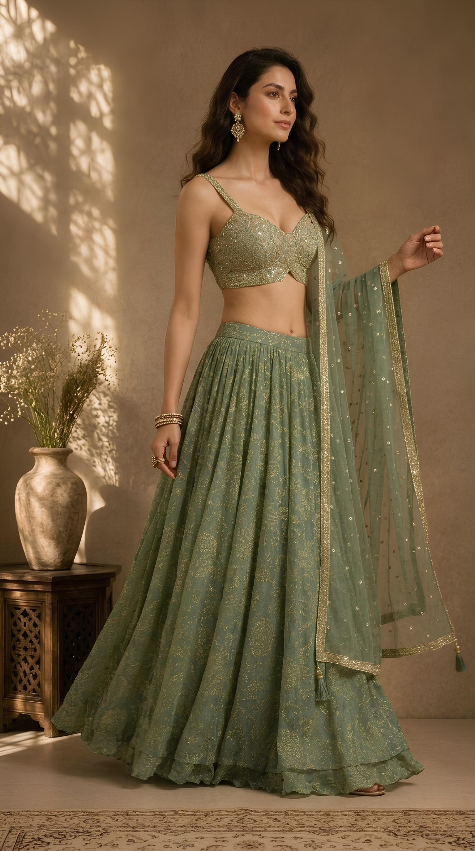 Emerald Green & Gold Lehenga