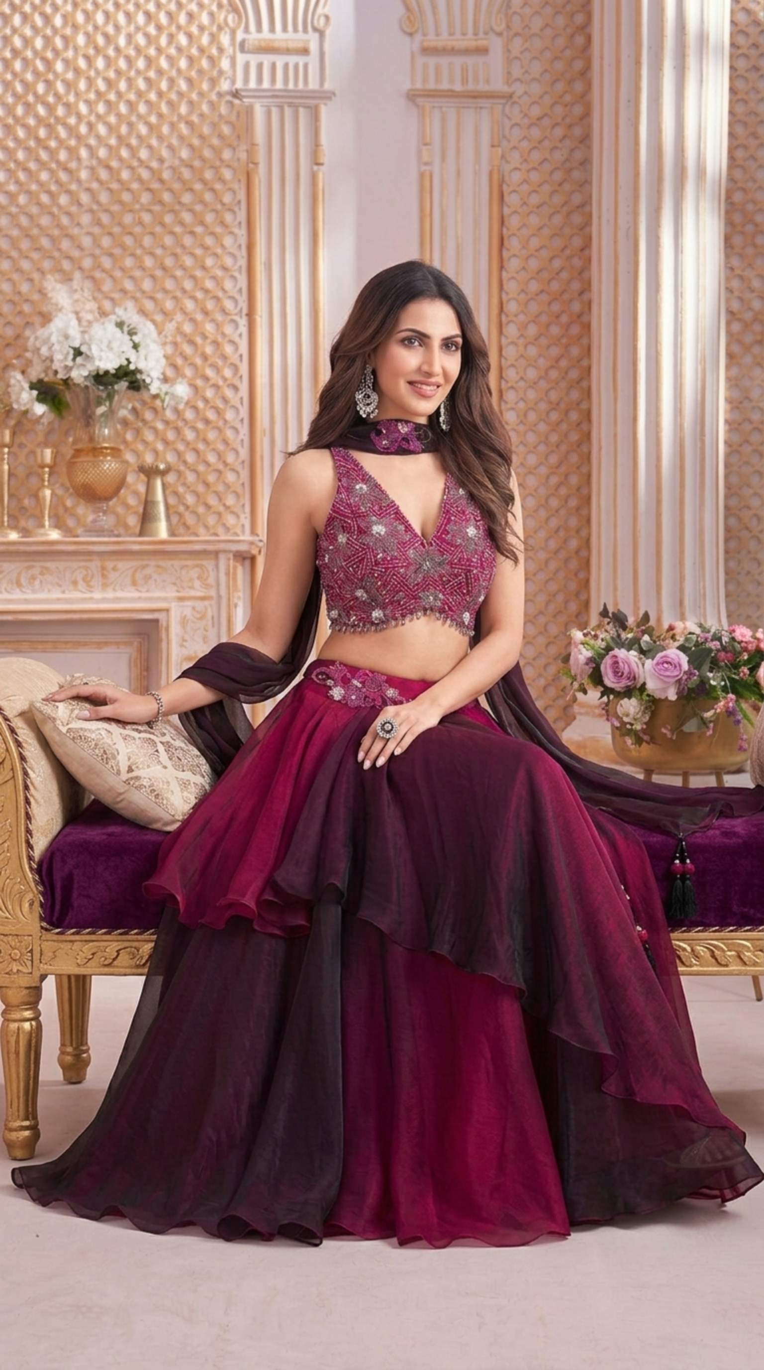 Wine Ombre Layered Lehenga