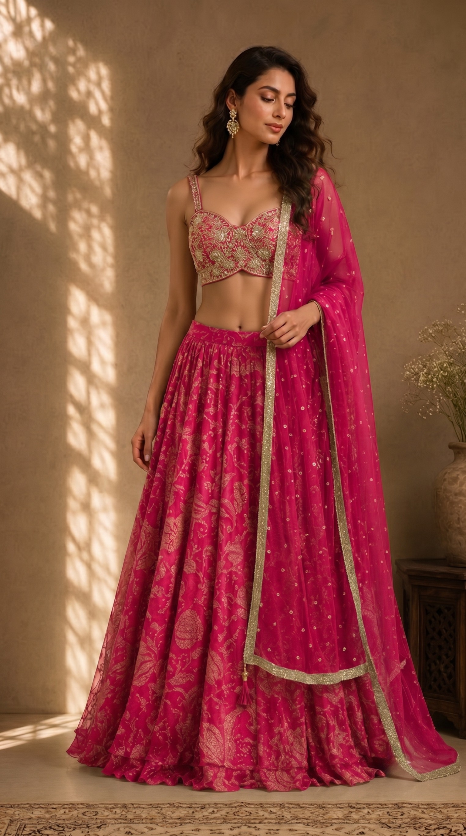 Pink & Gold Floral Lehenga