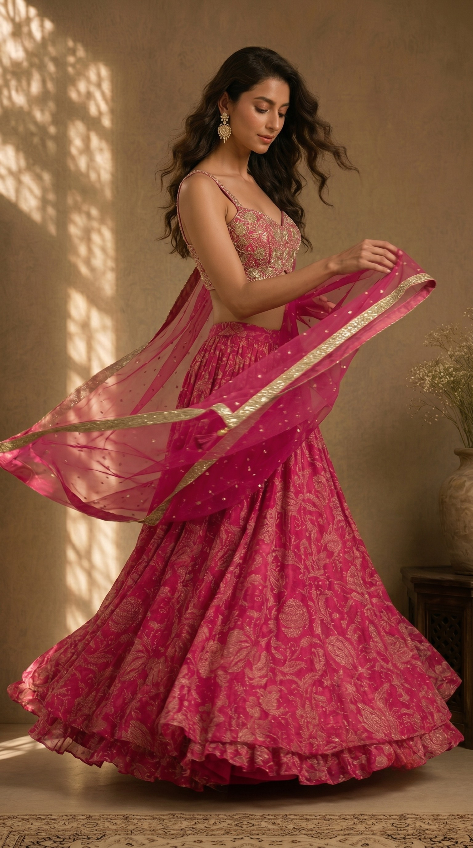 Pink & Gold Floral Lehenga