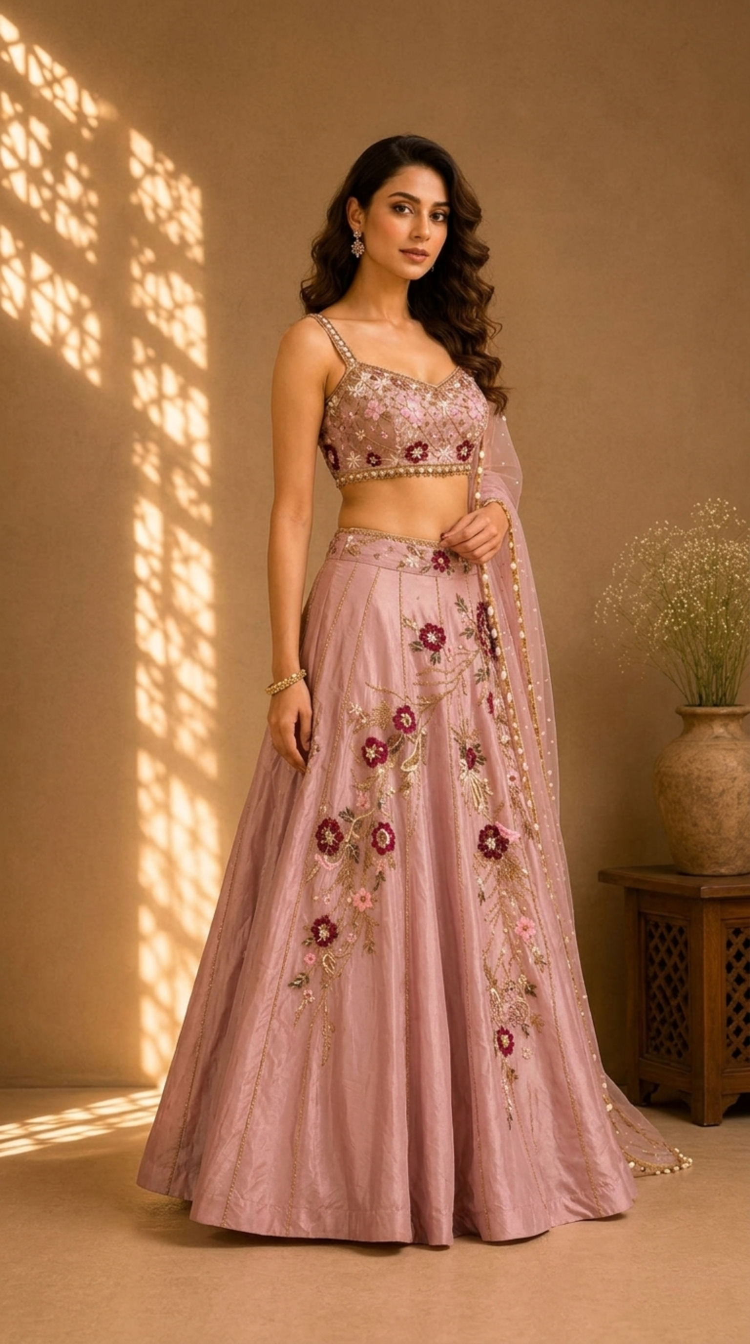 Blush Pink Floral Lehenga