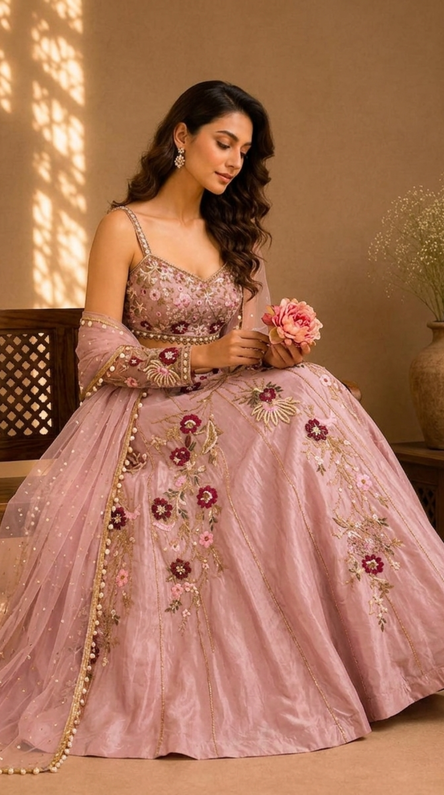 Blush Pink Floral Lehenga
