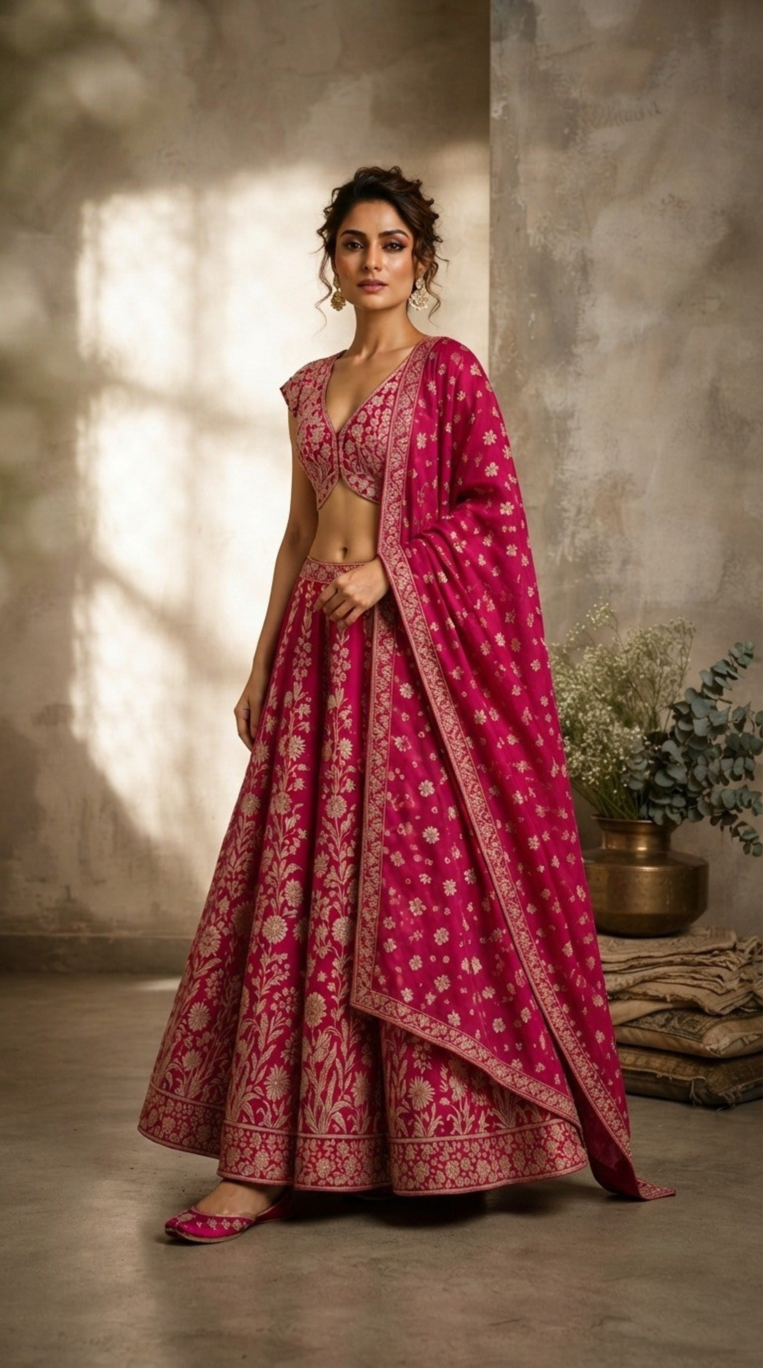 Pink Floral Banaras Lehenga