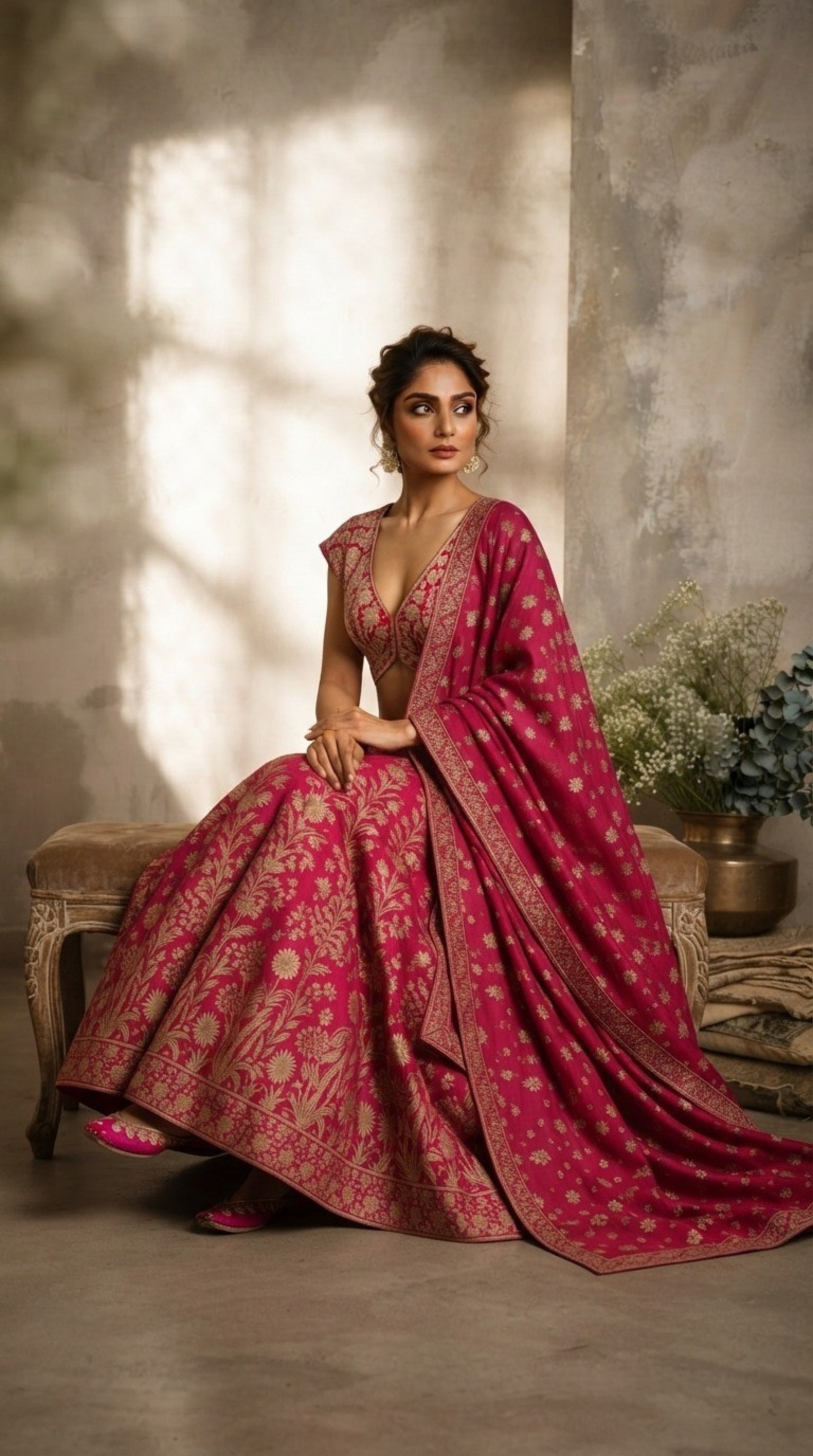 Pink Floral Banaras Lehenga