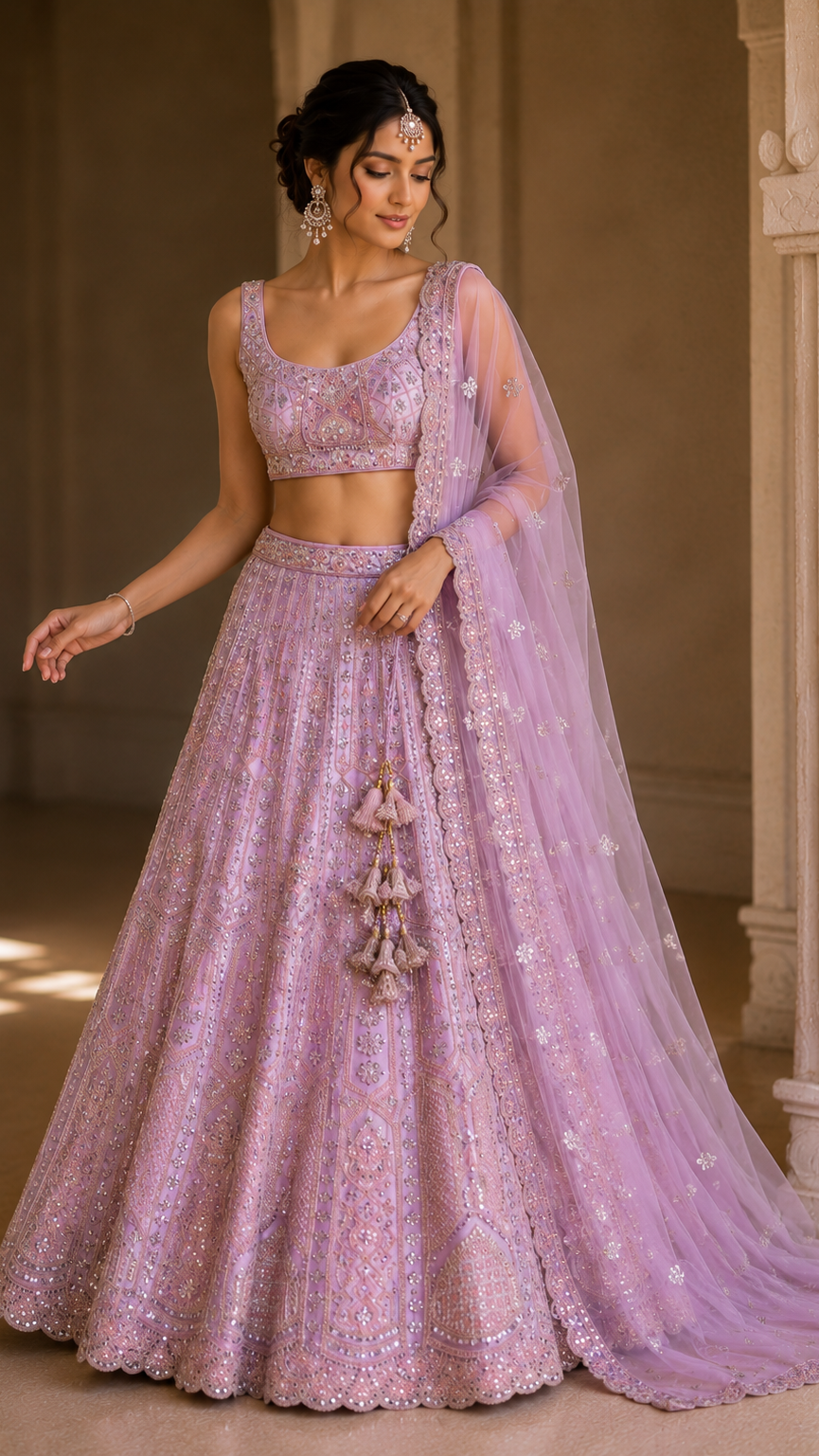 Lilac Embroidered Lehenga