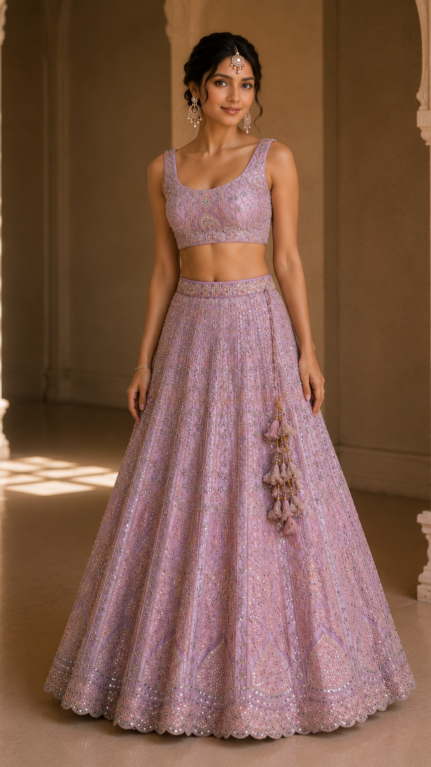 Lilac Embroidered Lehenga