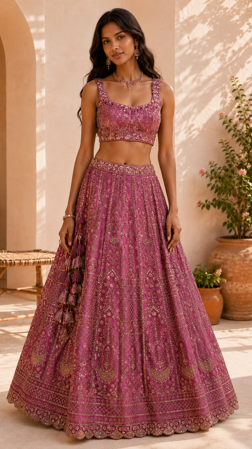 Mauve Rose Gold Embroidered Lehenga